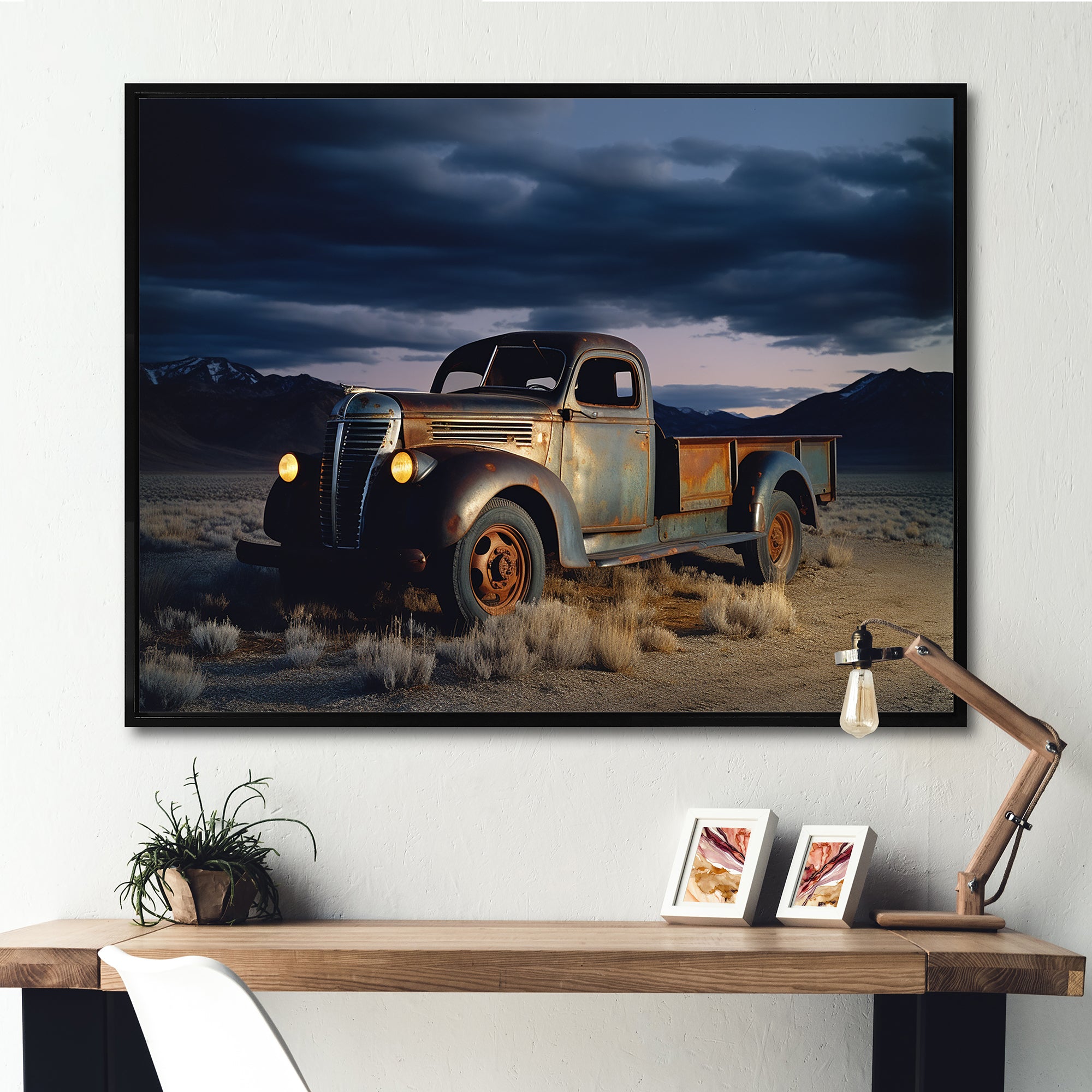 Truck Charm In Winter Photography - Pickup Truck Canvas Wall Art