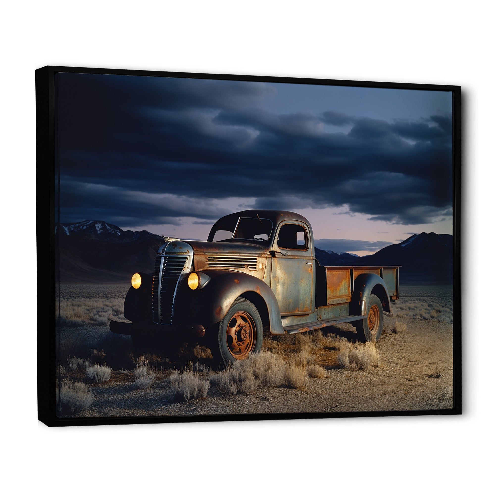 Truck Charm In Winter Photography - Pickup Truck Canvas Wall Art