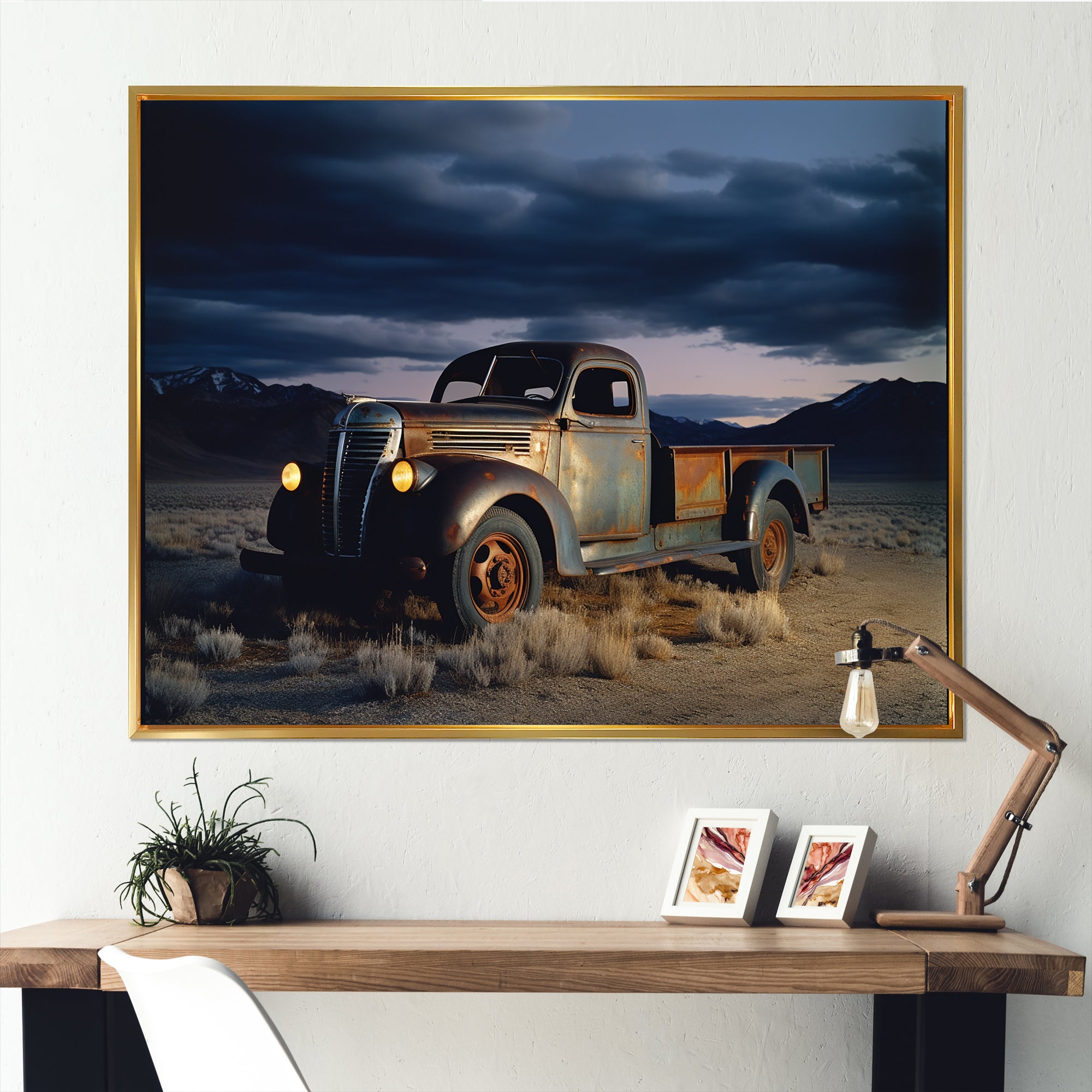 Truck Charm In Winter Photography - Pickup Truck Canvas Wall Art