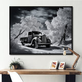 Black And White Truck Charm In Winter photo - Pickup Truck Canvas Wall Art
