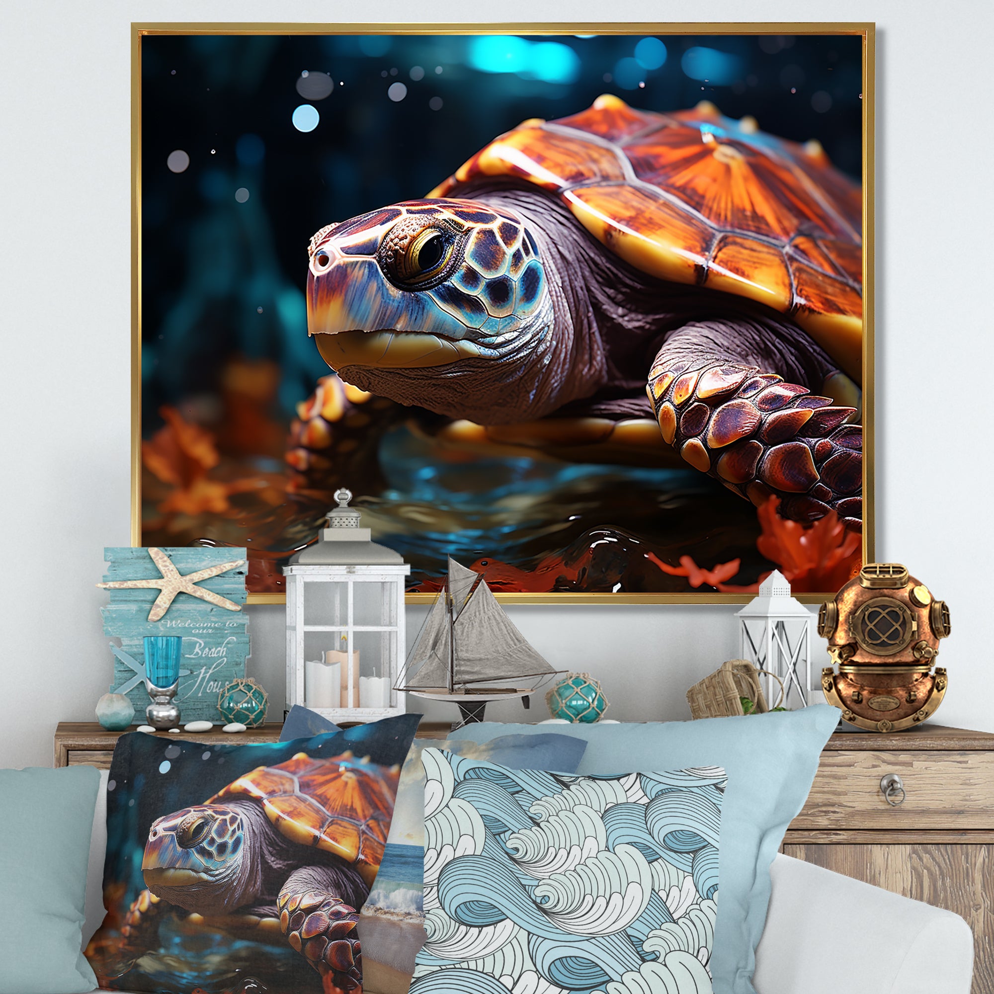 Abstract Aquatic Journey - Turtle Home Decor Art
