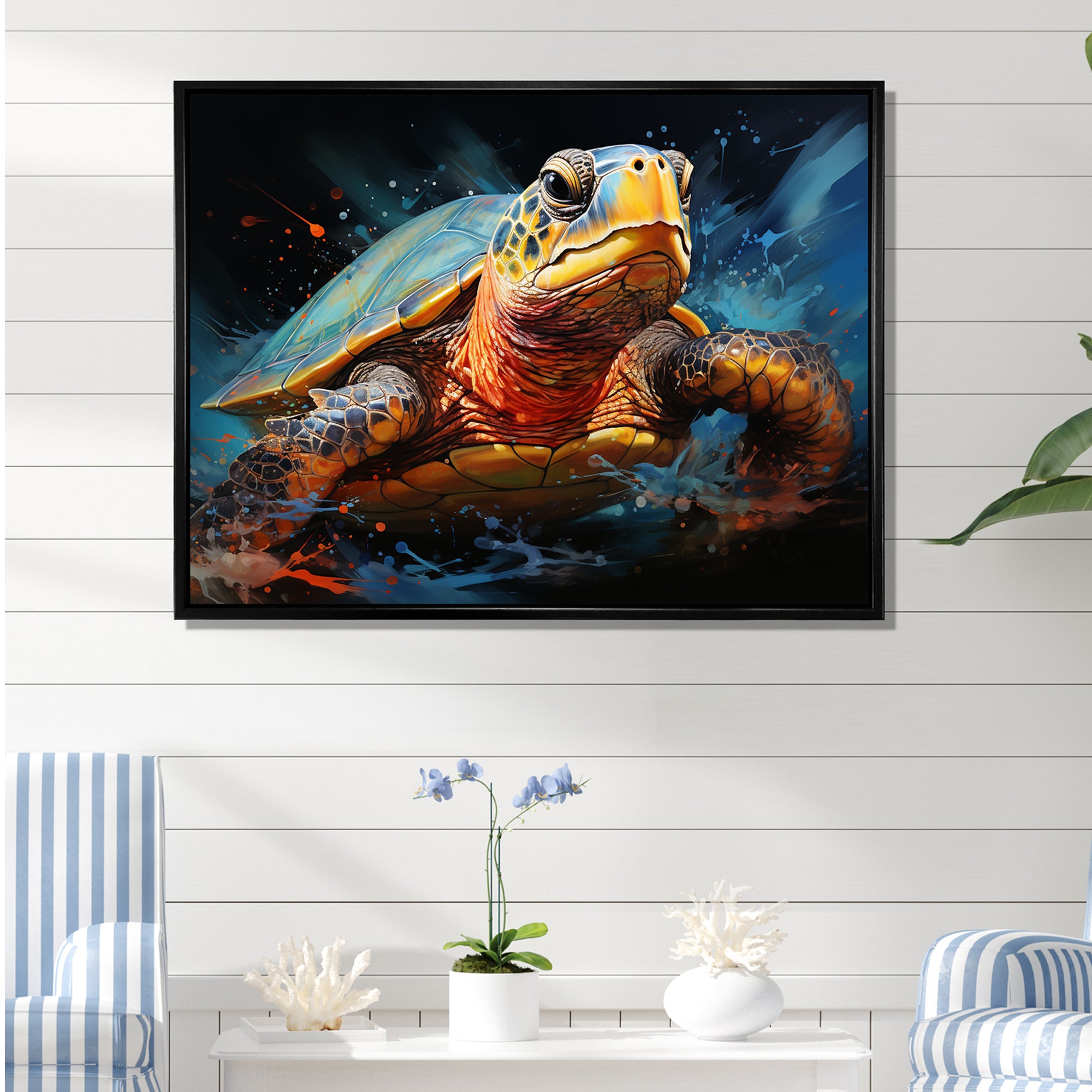 Abstract Representation Of A Turtles Aquatic Jour - Turtle Canvas Wall Art