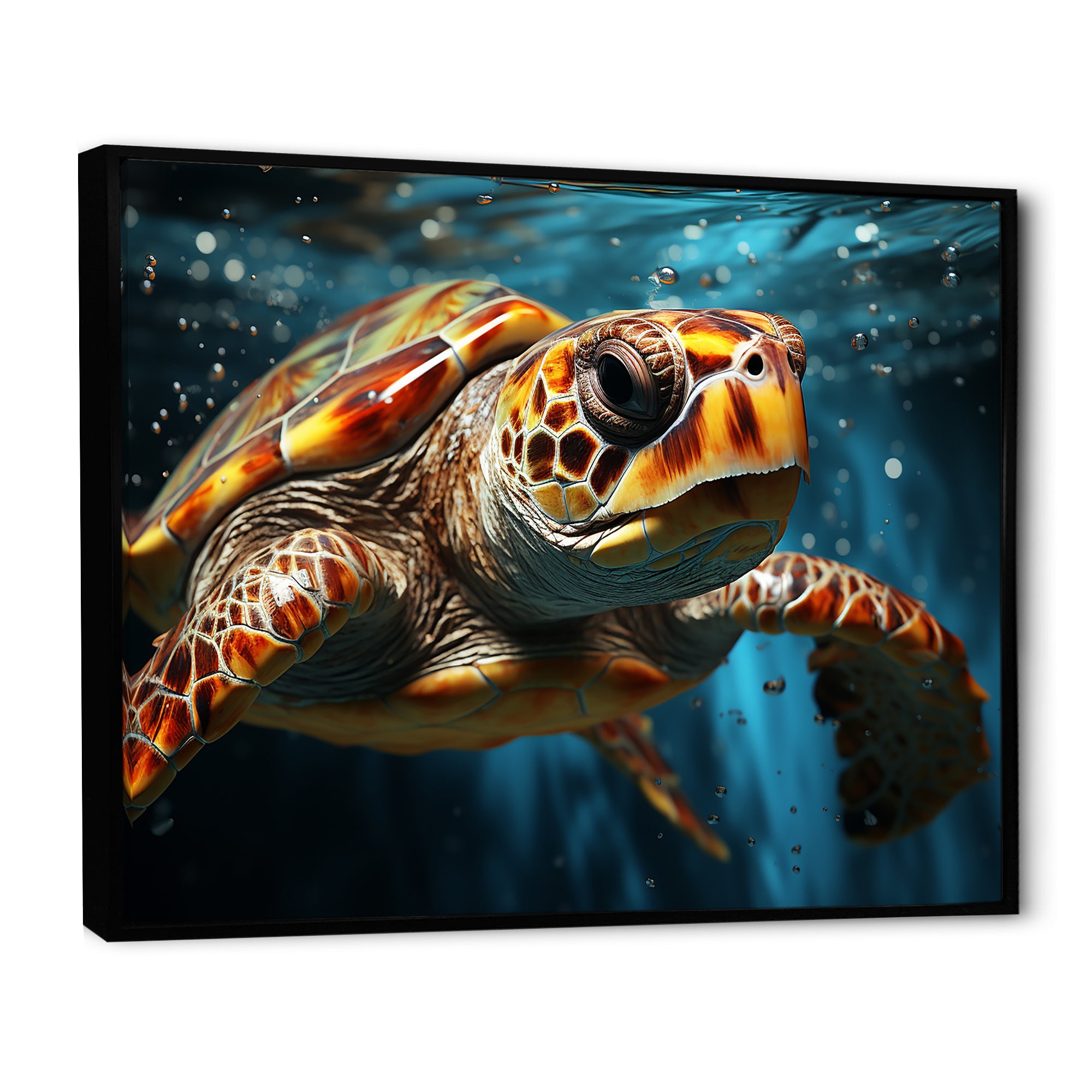 Abstract Representation Of A Turtles Swim - Blue Turtle Wall Art