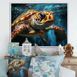 Abstract Representation Of A Turtles Swim - Blue Turtle Wall Art
