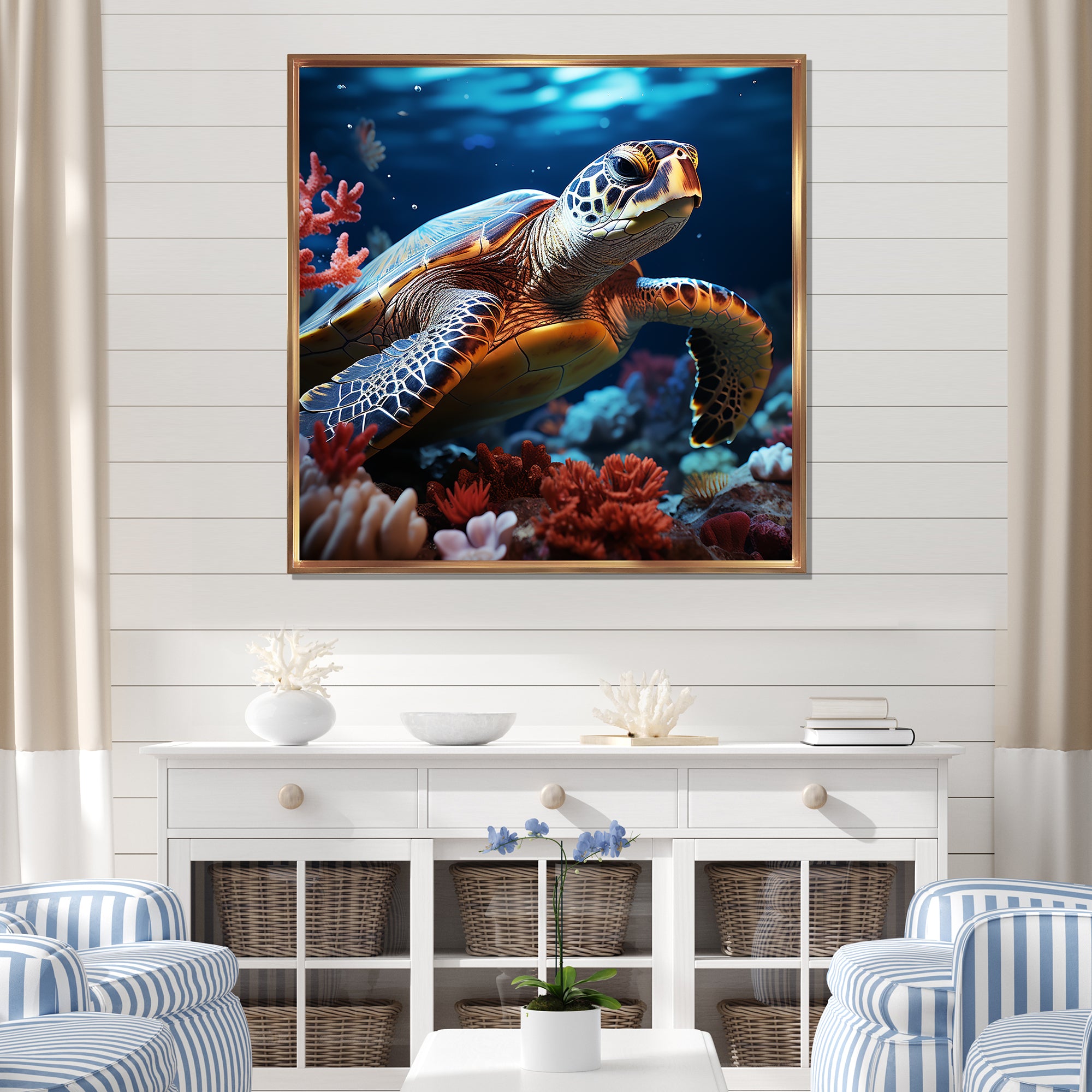 Abstract Serenity - Turtle Framed Canvas Art