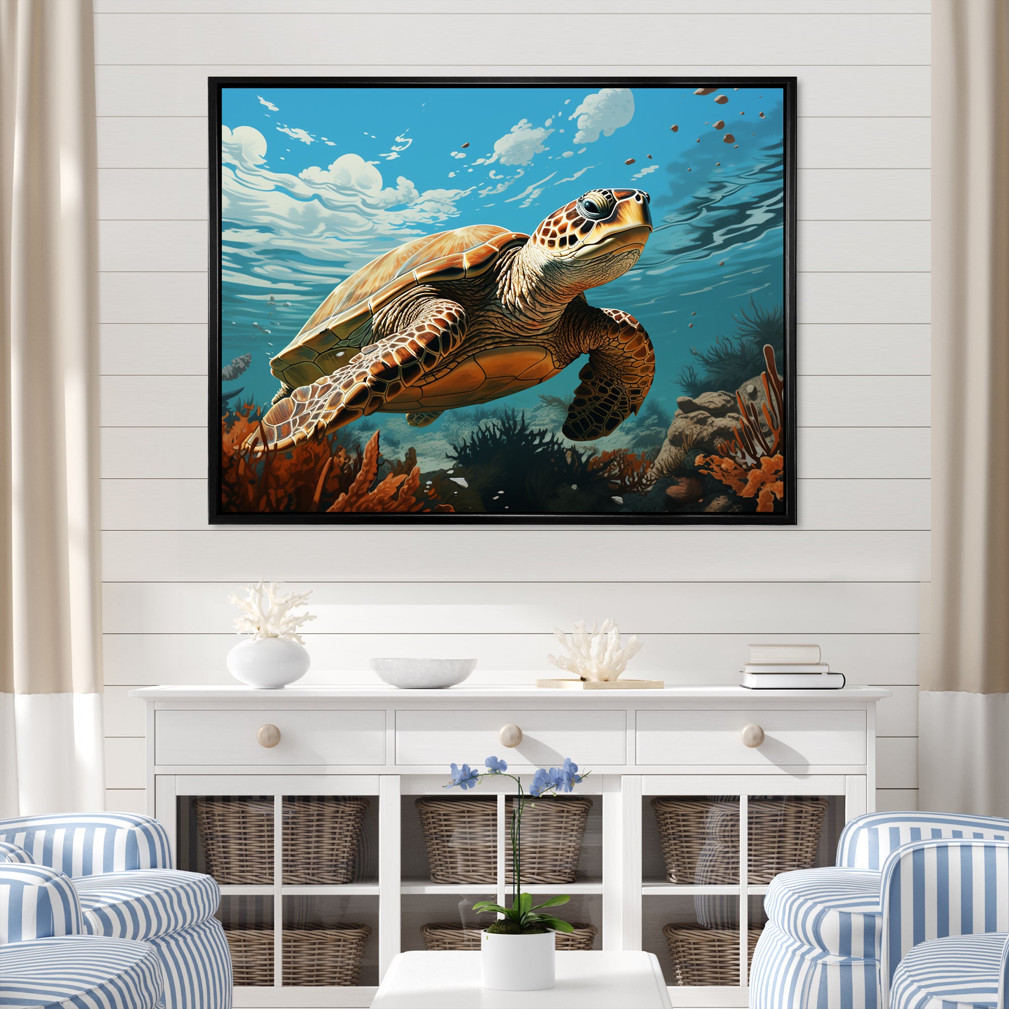 Classic Art Depiction Of A Turtles Coastal Life - Turtle Wall Decor