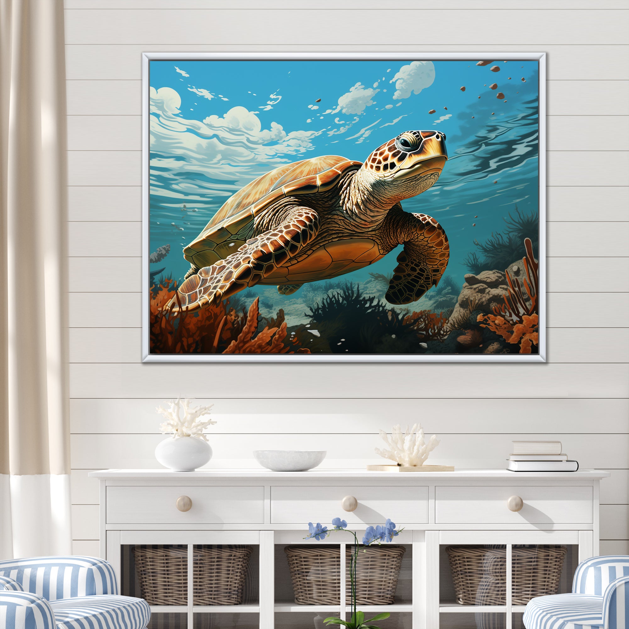 Classic Art Depiction Of A Turtles Coastal Life - Turtle Wall Decor