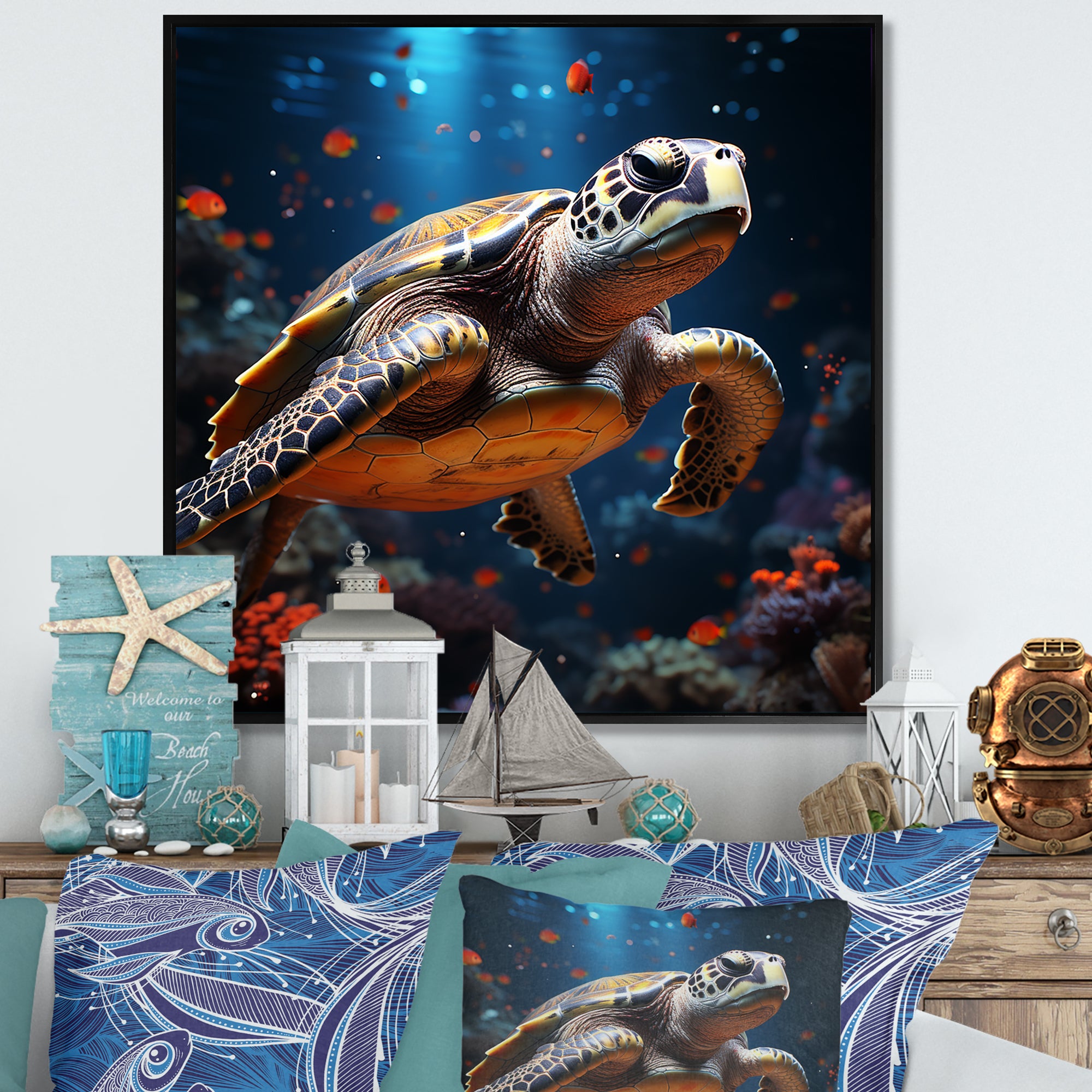 Cosmic Art Style Featuring A Turtle On A Cosmic - Turtle Large Canvas Wall Art