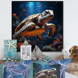 Cosmic Art Style Featuring A Turtle On A Cosmic - Turtle Large Canvas Wall Art