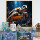 Cosmic Art Style Featuring A Turtle On A Cosmic - Turtle Large Canvas Wall Art
