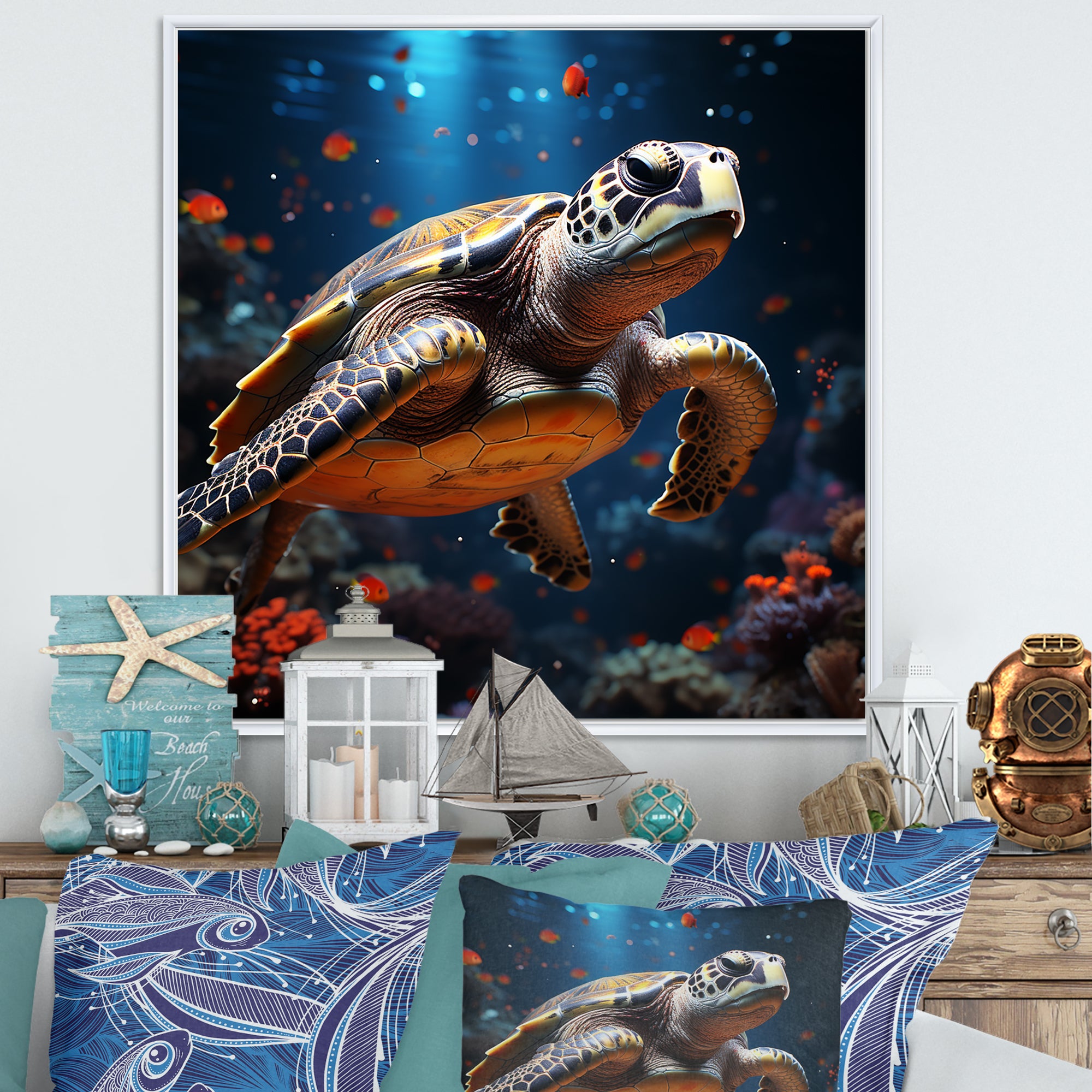 Cosmic Art Style Featuring A Turtle On A Cosmic - Turtle Large Canvas Wall Art