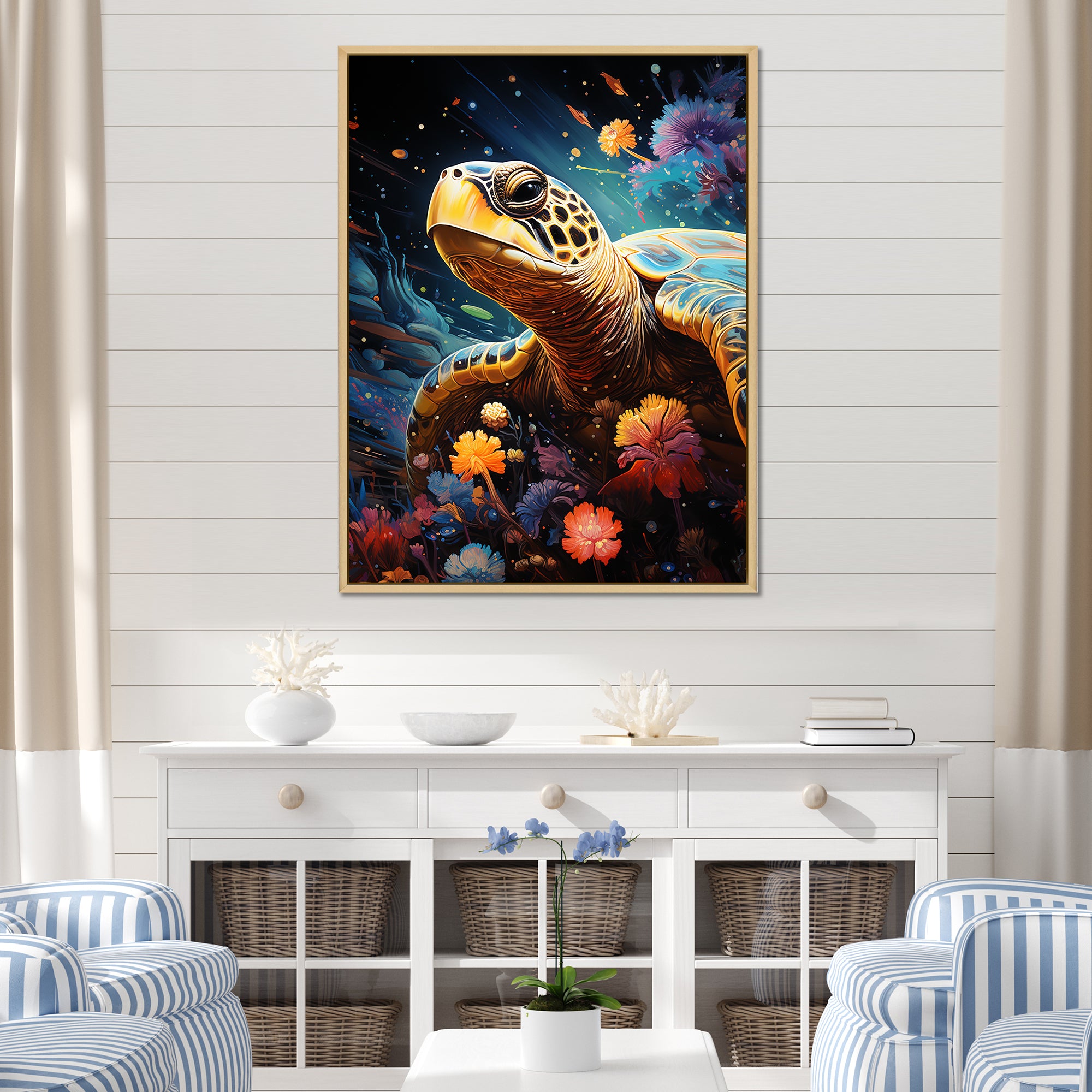 Cosmic Marine Journey - Turtle Living Room Wall Art