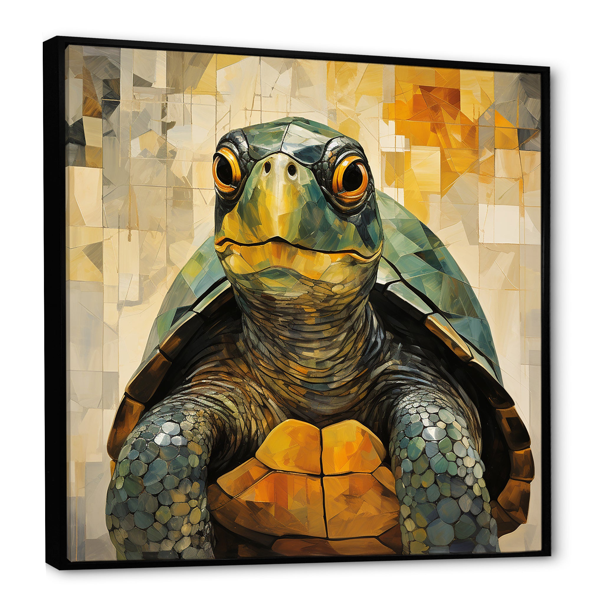 Cubist Abstraction Of A Turtle Using Olive Green - Turtle Canvas Wall Art