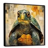 Cubist Abstraction Of A Turtle Using Olive Green - Turtle Canvas Wall Art