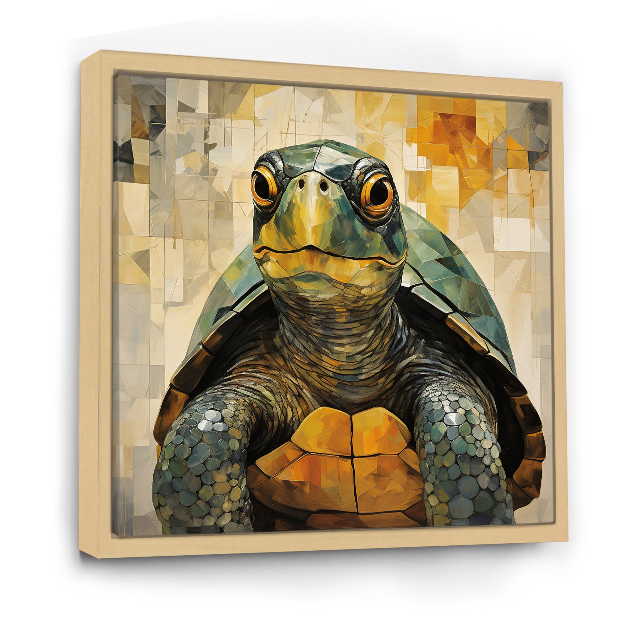 Cubist Abstraction Of A Turtle Using Olive Green - Turtle Canvas Wall Art