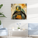 Cubist Abstraction Of A Turtle Using Olive Green - Turtle Canvas Wall Art