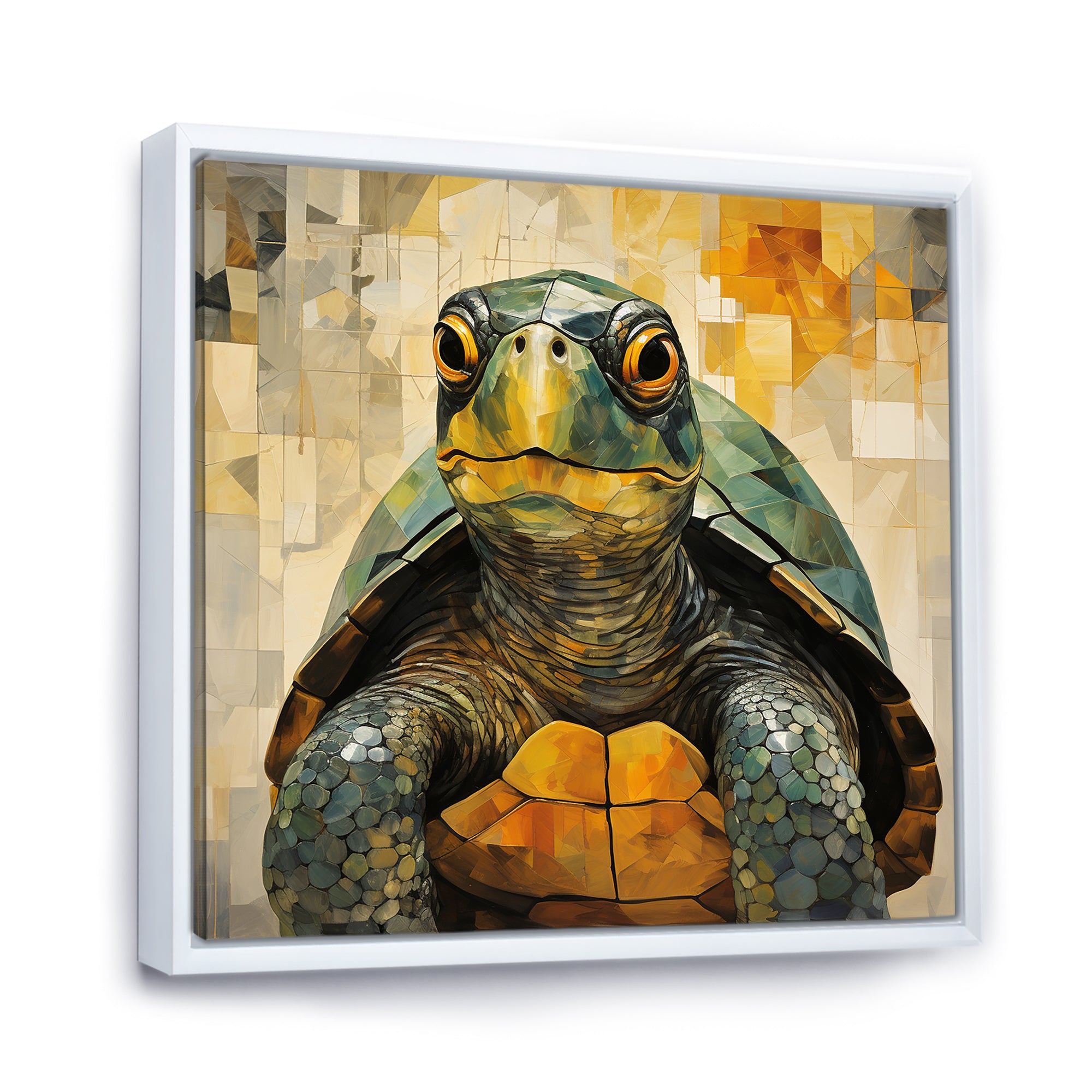 Cubist Abstraction Of A Turtle Using Olive Green - Turtle Canvas Wall Art