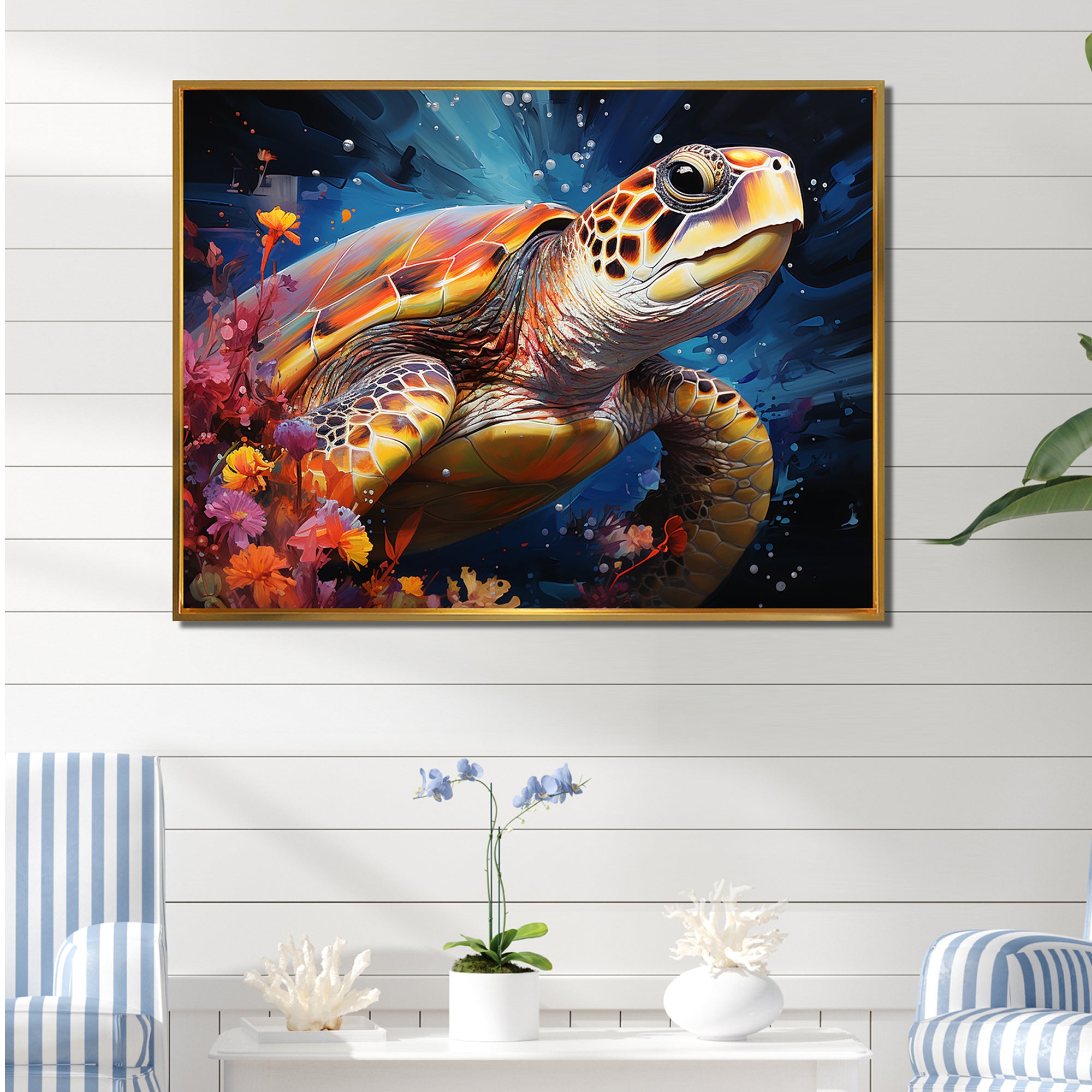 Serene Turtle Underwaters - Blue Turtle Wall Art