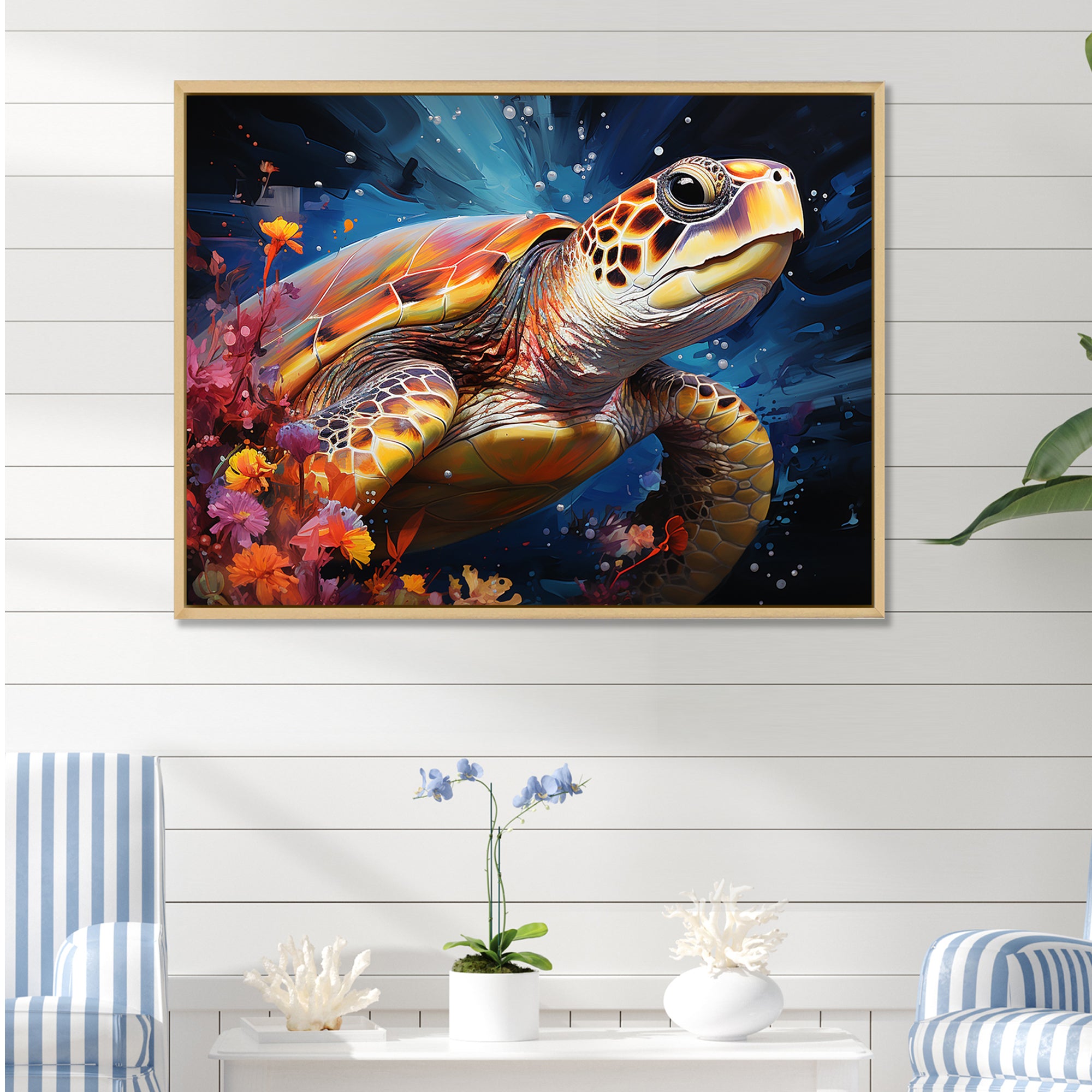 Serene Turtle Underwaters - Blue Turtle Wall Art