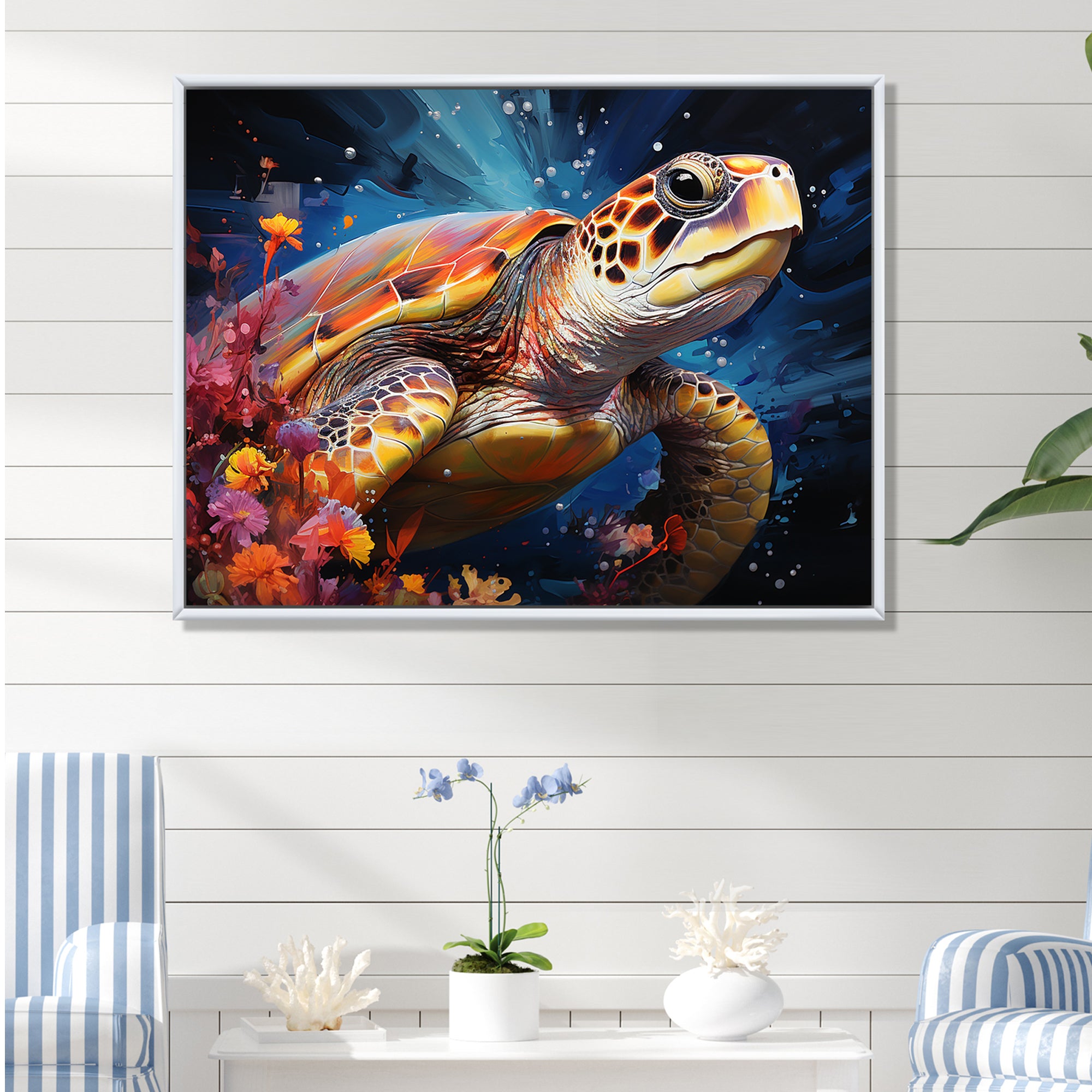 Serene Turtle Underwaters - Blue Turtle Wall Art