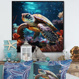 Tranquility Of A Turtle In A Dream - Turtle Framed Canvas Art