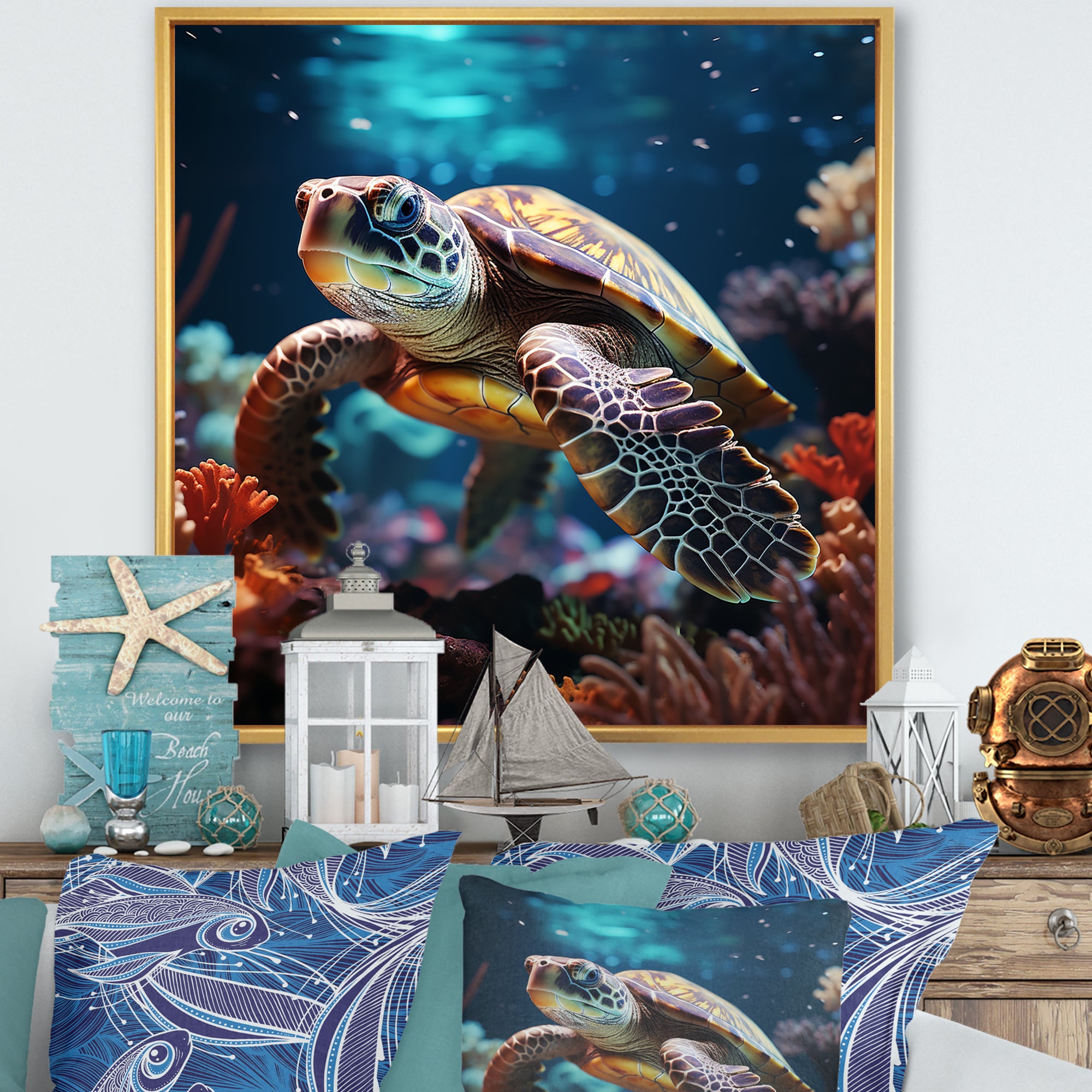 Tranquility Of A Turtle In A Dream - Turtle Framed Canvas Art