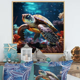 Tranquility Of A Turtle In A Dream - Turtle Framed Canvas Art