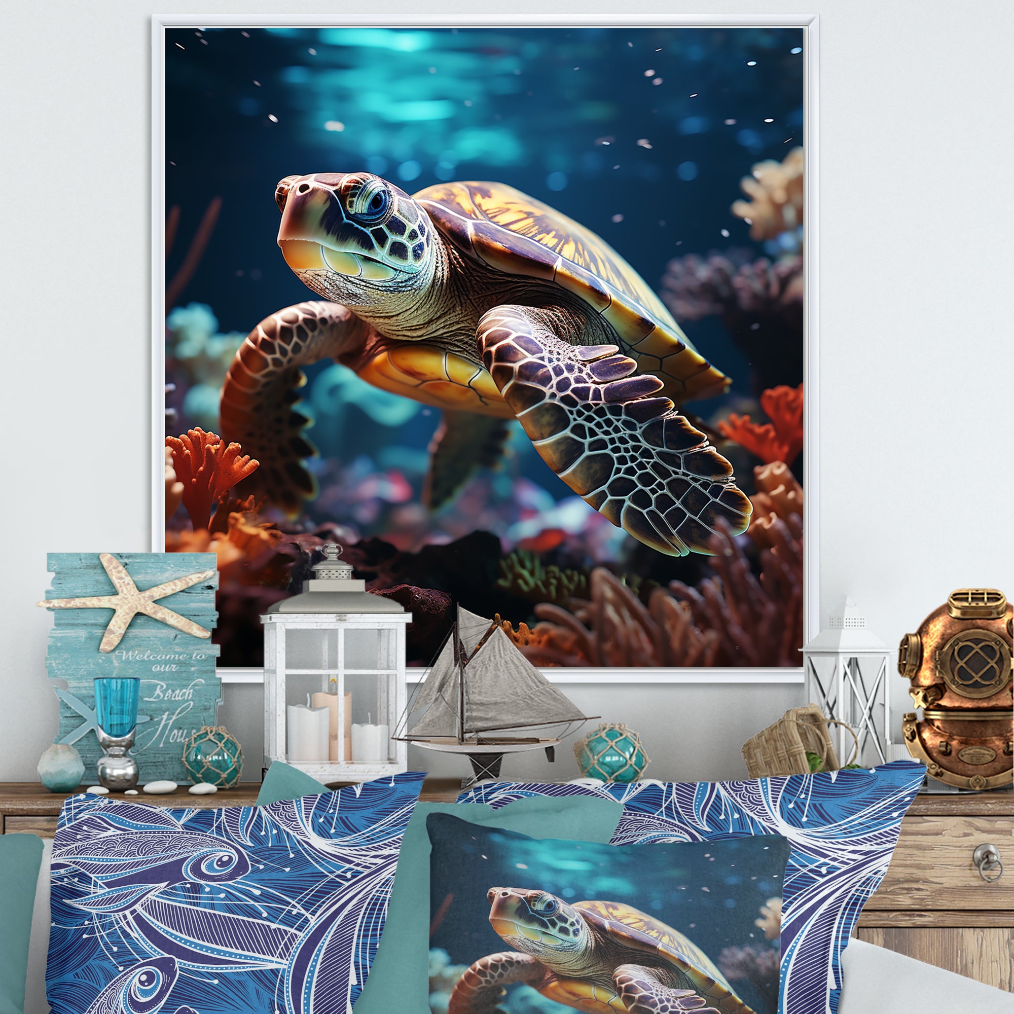 Tranquility Of A Turtle In A Dream - Turtle Framed Canvas Art