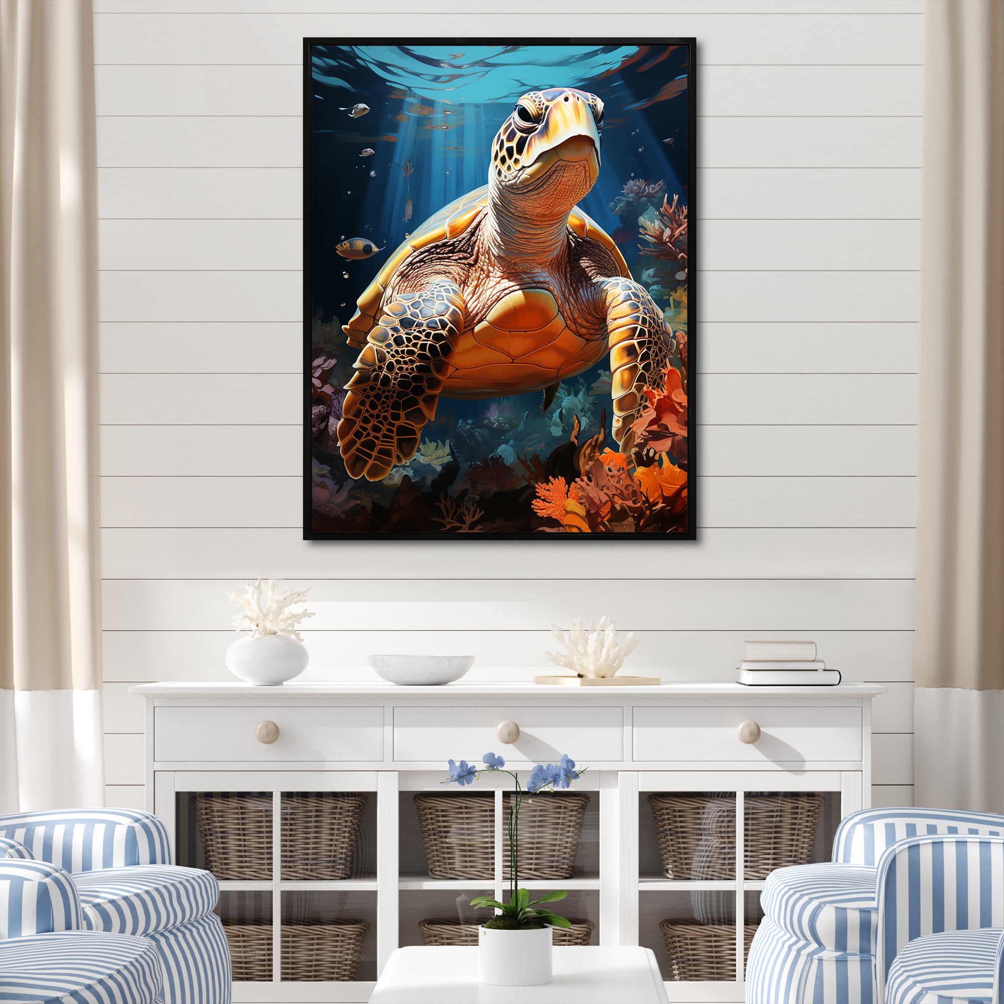 Fantasy Reef - Turtle Large Canvas Wall Art