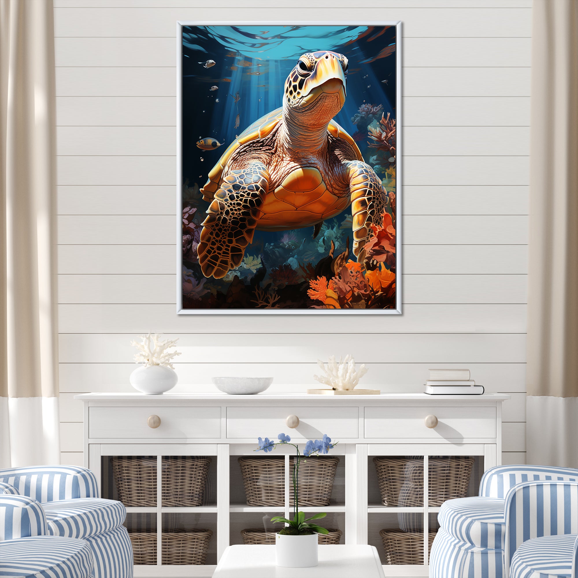 Fantasy Reef - Turtle Large Canvas Wall Art