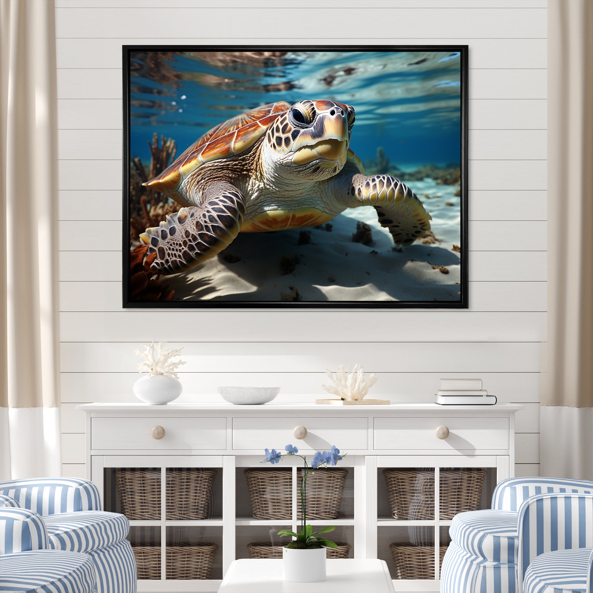 Minimalist Lagoon Turtle - Turtle Wall Art Prints