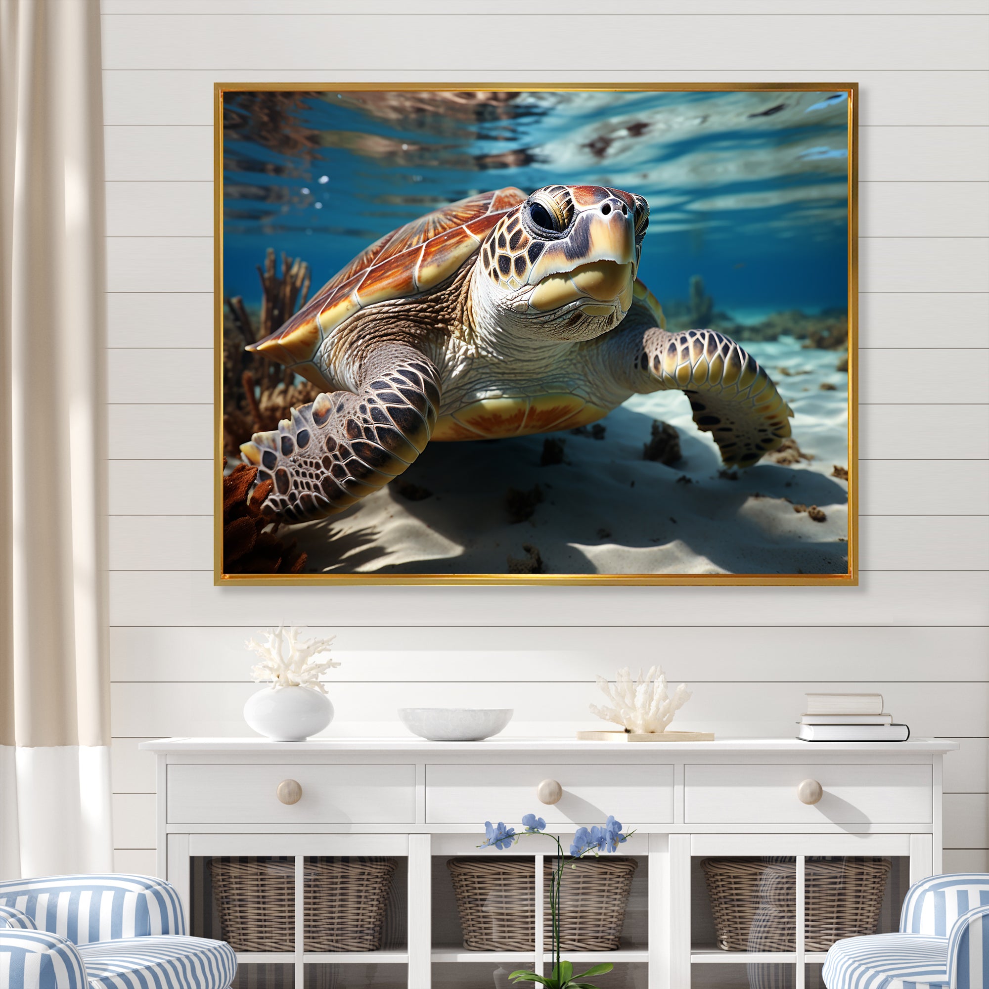 Minimalist Lagoon Turtle - Turtle Wall Art Prints