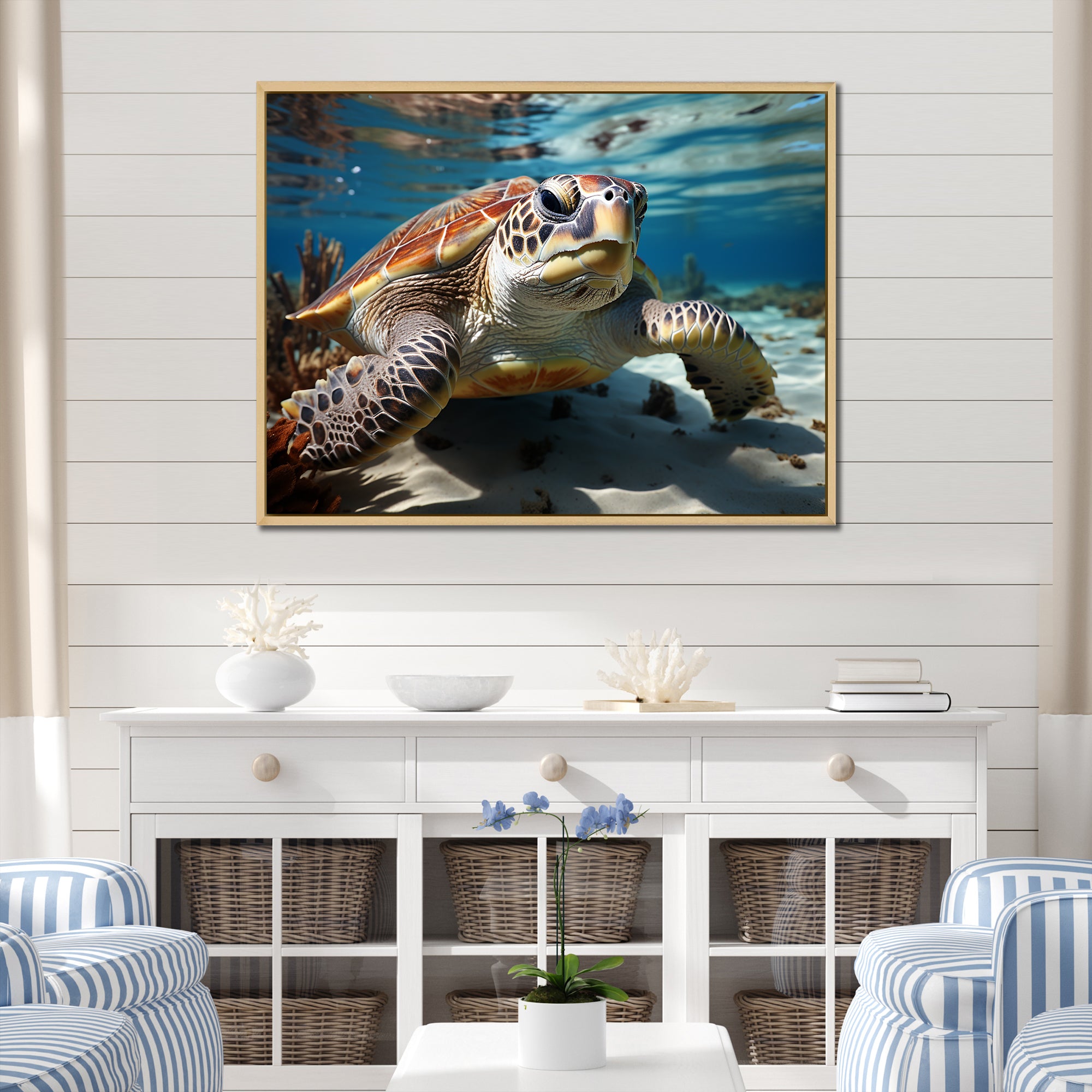 Minimalist Lagoon Turtle - Turtle Wall Art Prints