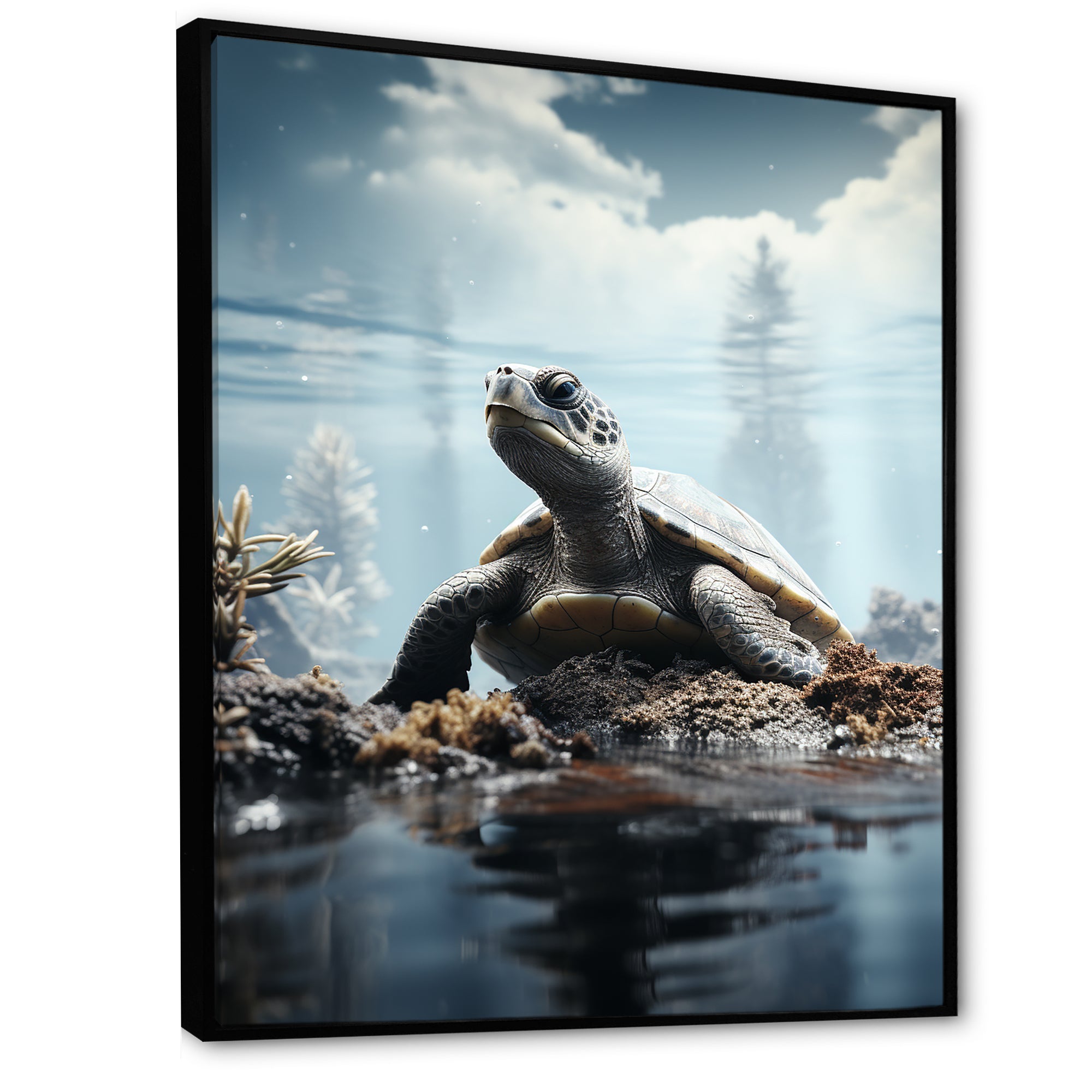 Minimalist Portrayal Of A Turtle - Black Turtle Wall Art