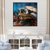 Curious Underwater Sea Turtle - Gray Turtle Wall Art