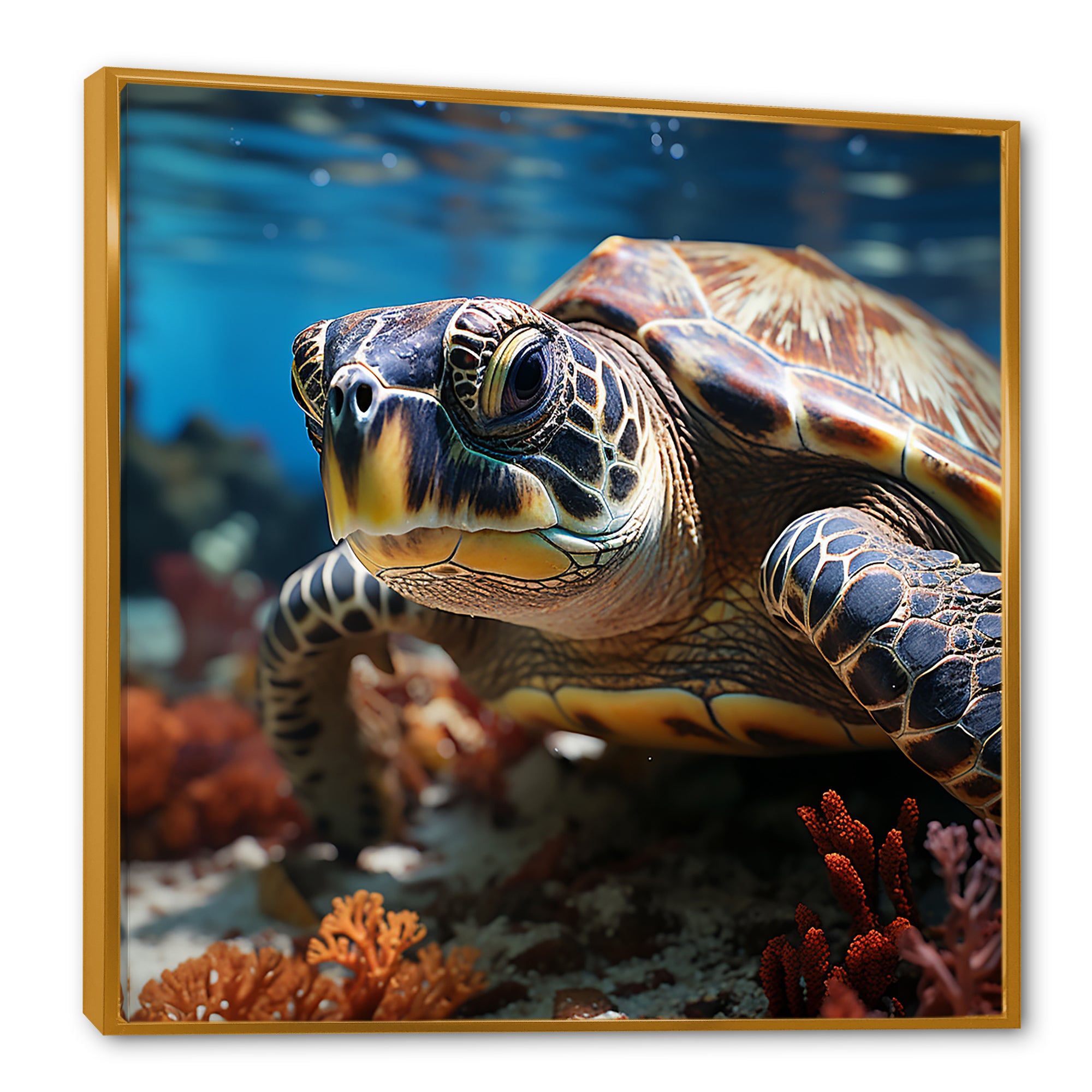 Curious Underwater Sea Turtle - Gray Turtle Wall Art