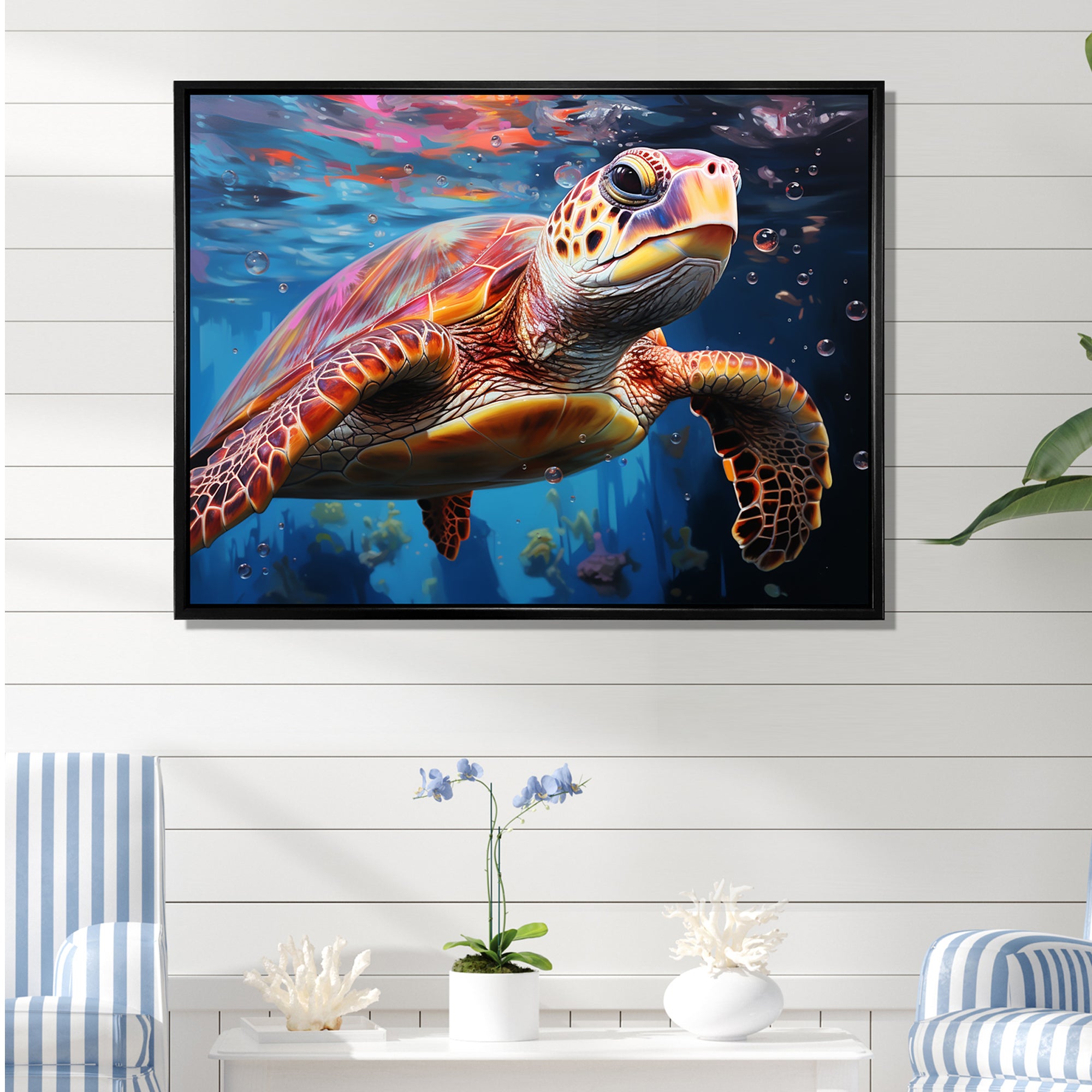 Pastel Sea Turtle - Turtle Large Canvas Wall Art