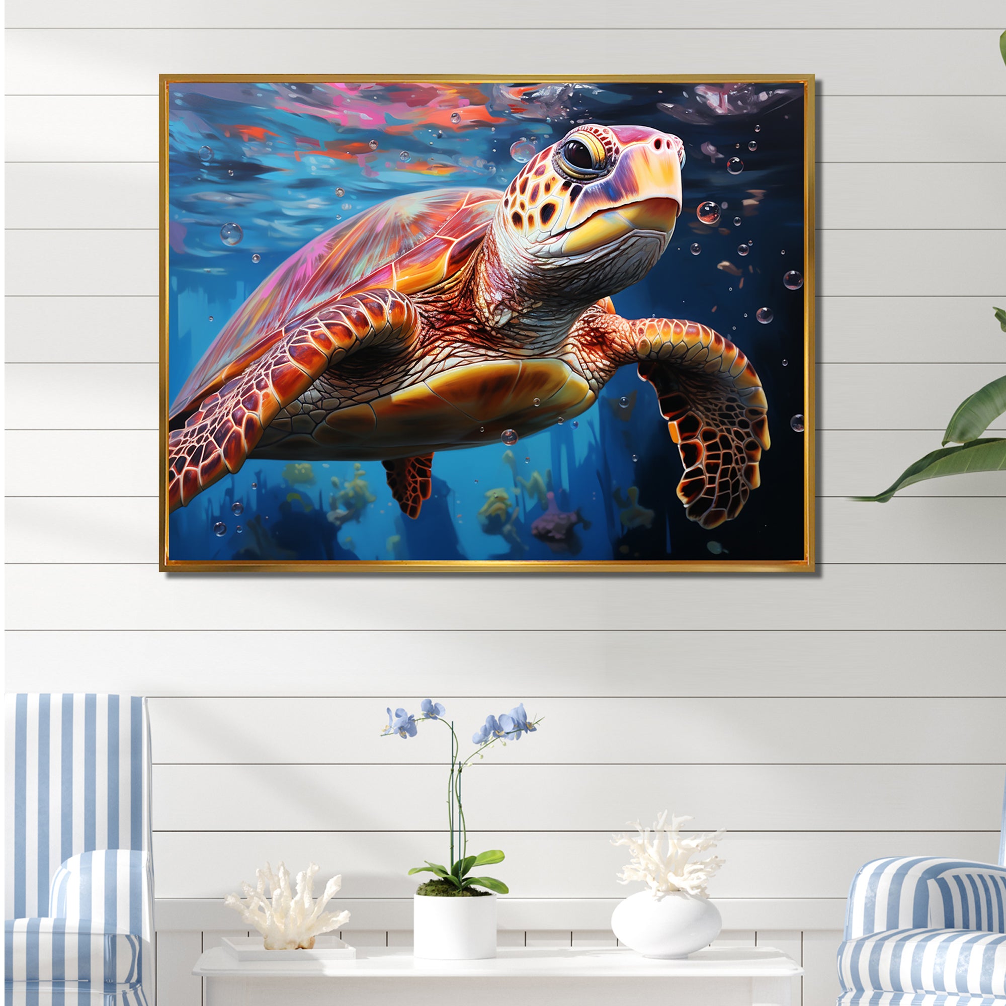 Pastel Sea Turtle - Turtle Large Canvas Wall Art