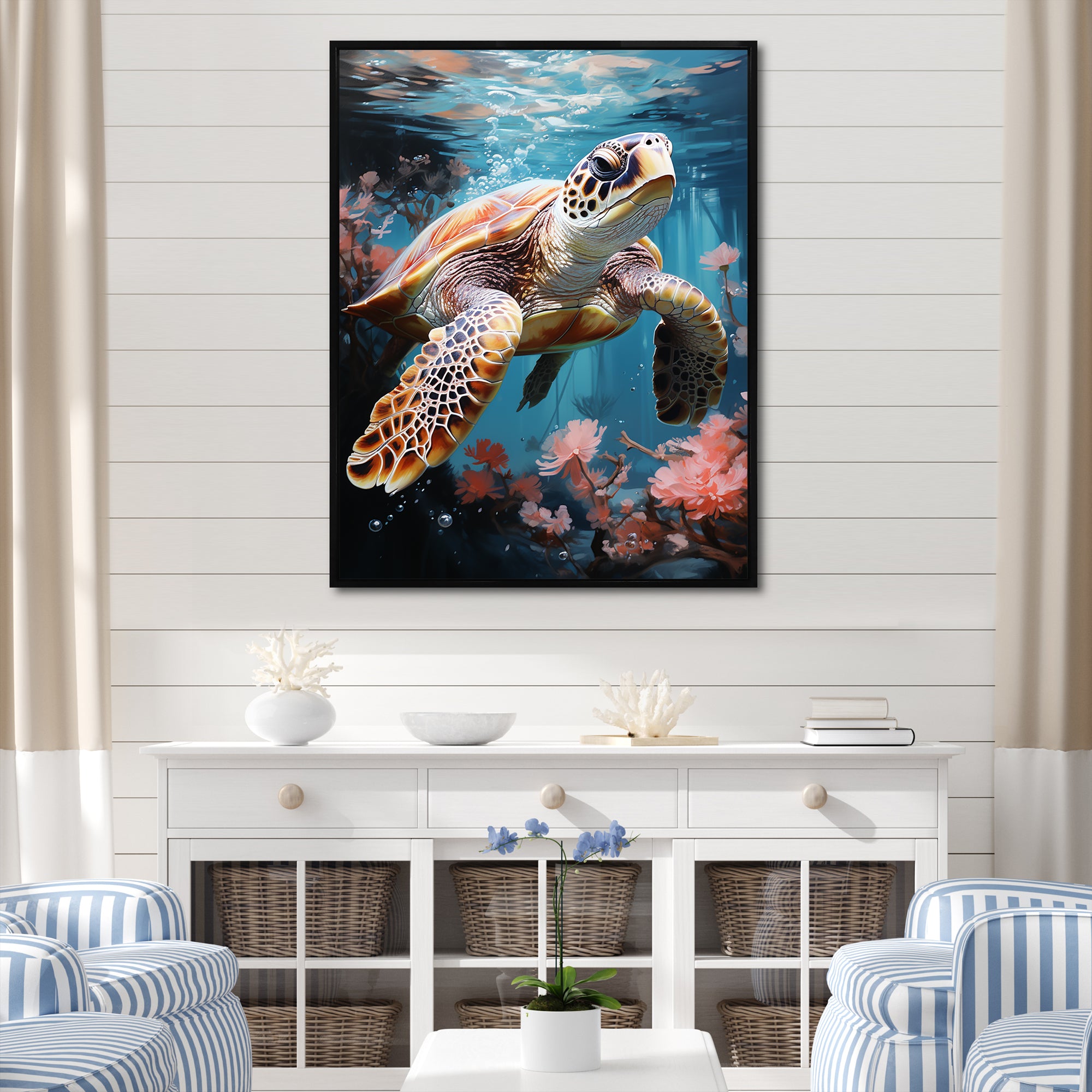 Playful Sea Turtle - Turtle Home Decor Art
