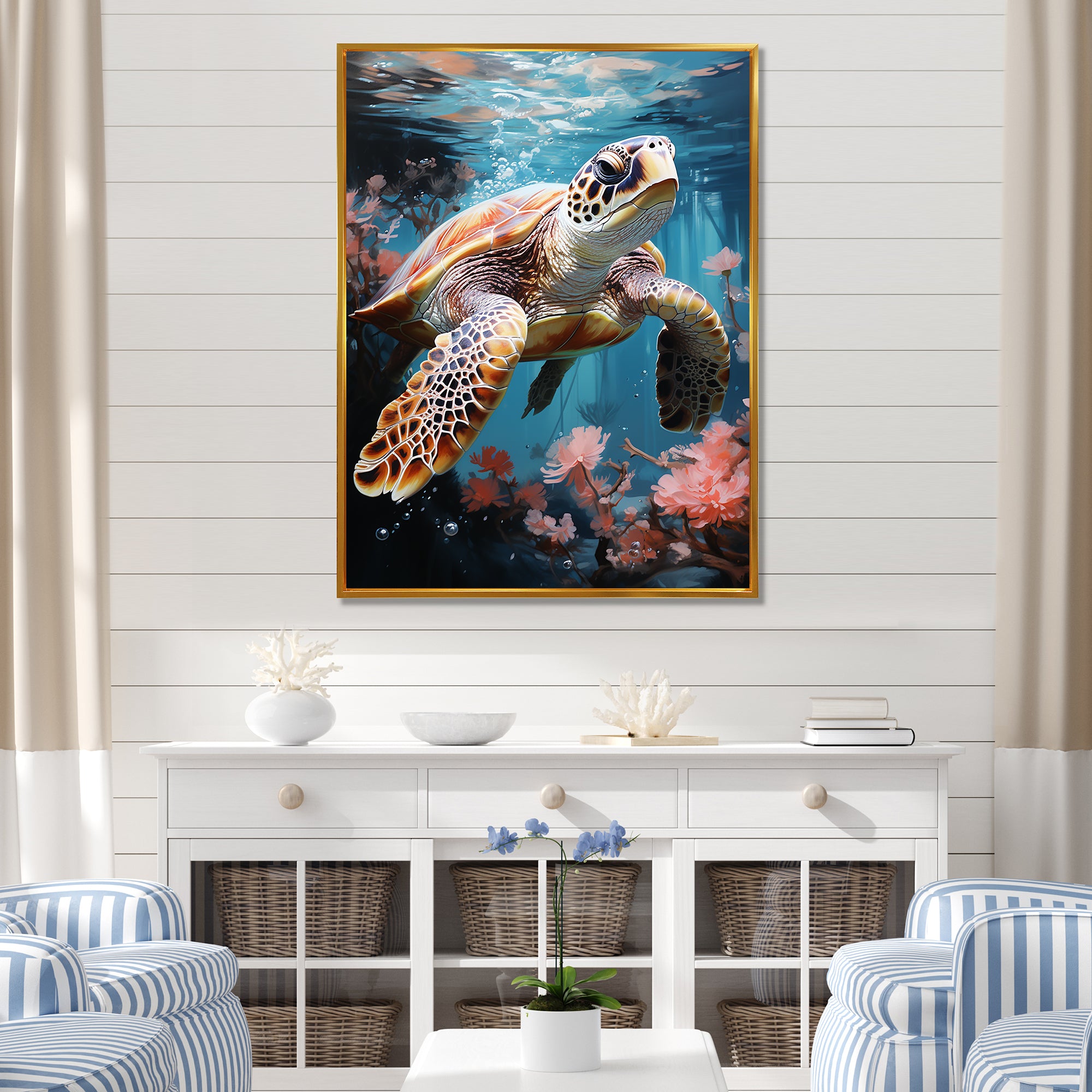 Playful Sea Turtle - Turtle Home Decor Art