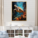 Surreal Underwater Turtle Odyssey - Gray Turtle Wall Art