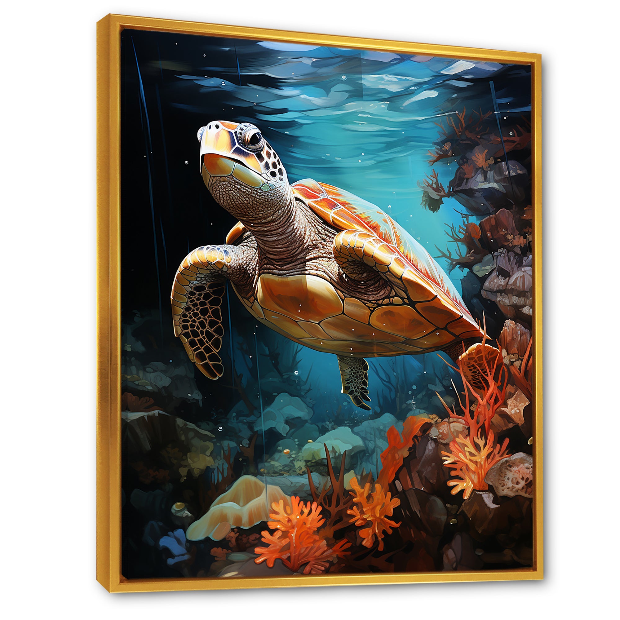 Surreal Underwater Turtle Odyssey - Gray Turtle Wall Art