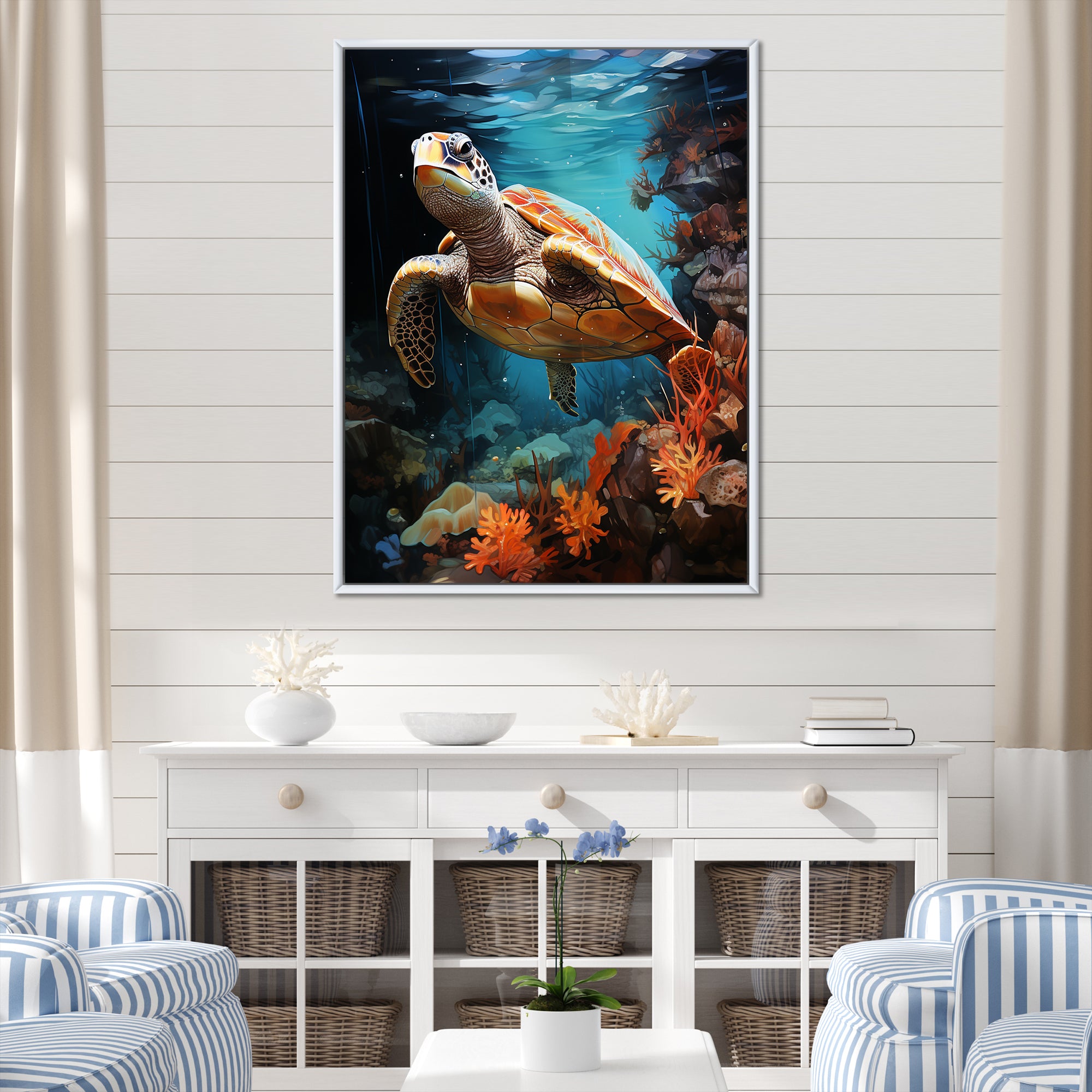 Surreal Underwater Turtle Odyssey - Gray Turtle Wall Art