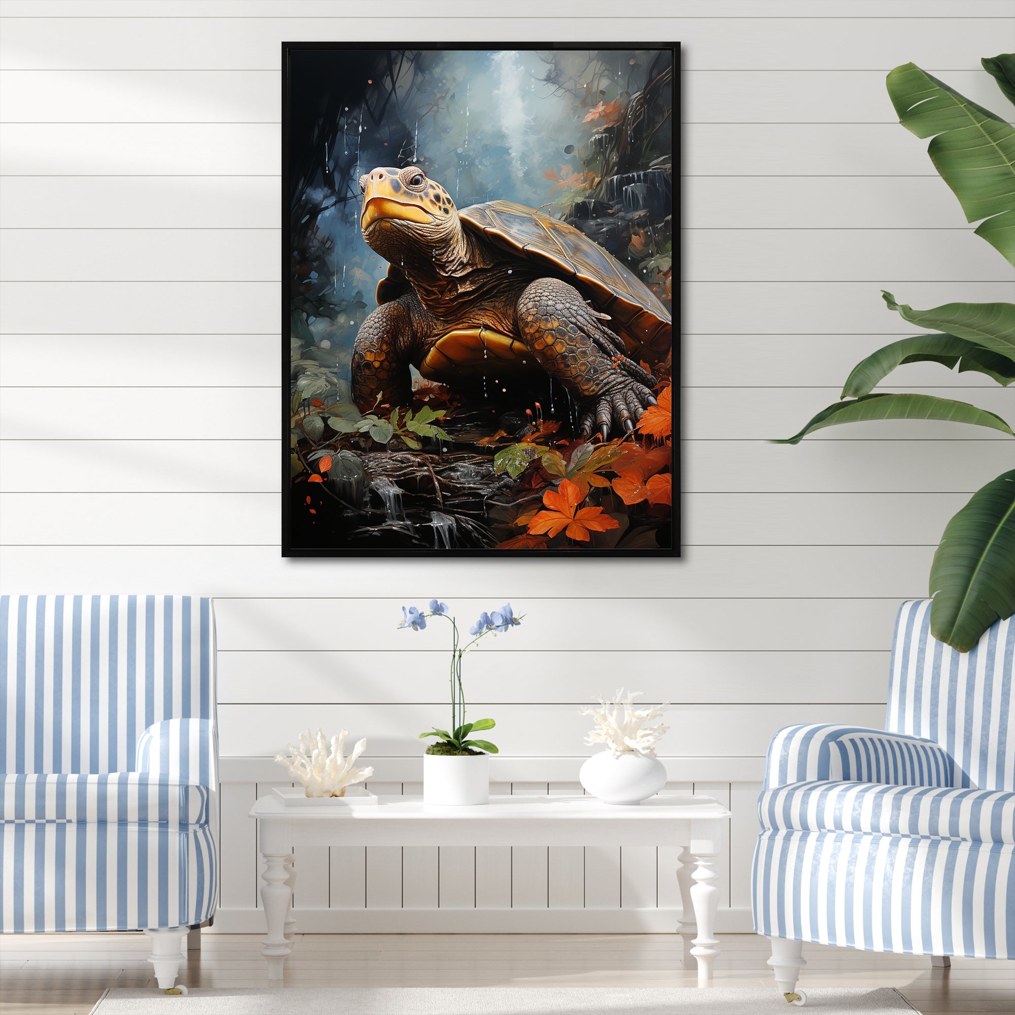 Surrealism Turtle In The Jungle - Turtle Framed Canvas Art