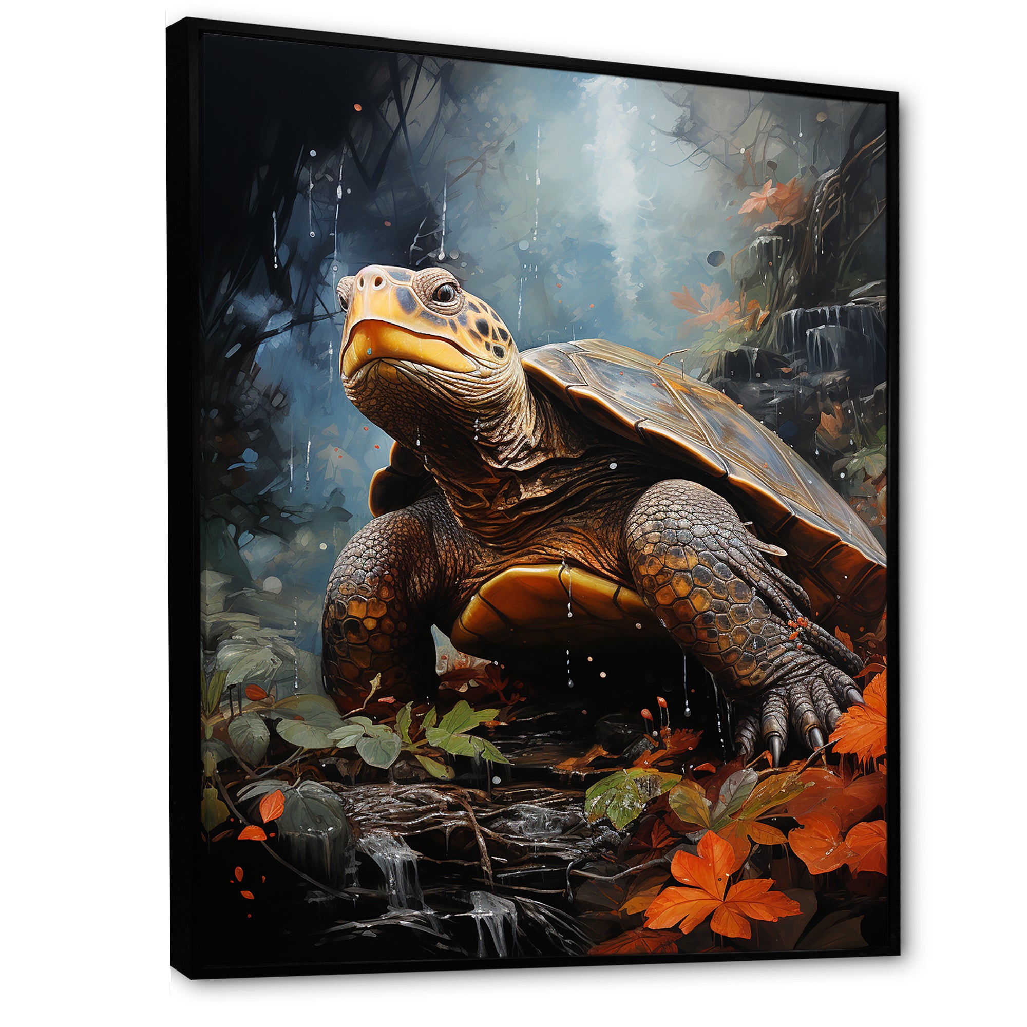 Surrealism Turtle In The Jungle - Turtle Framed Canvas Art