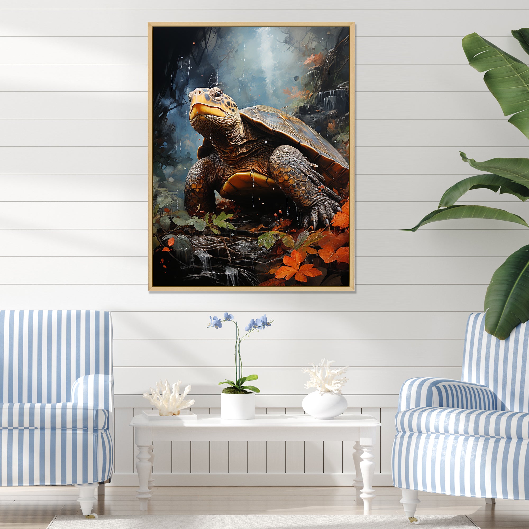Surrealism Turtle In The Jungle - Turtle Framed Canvas Art
