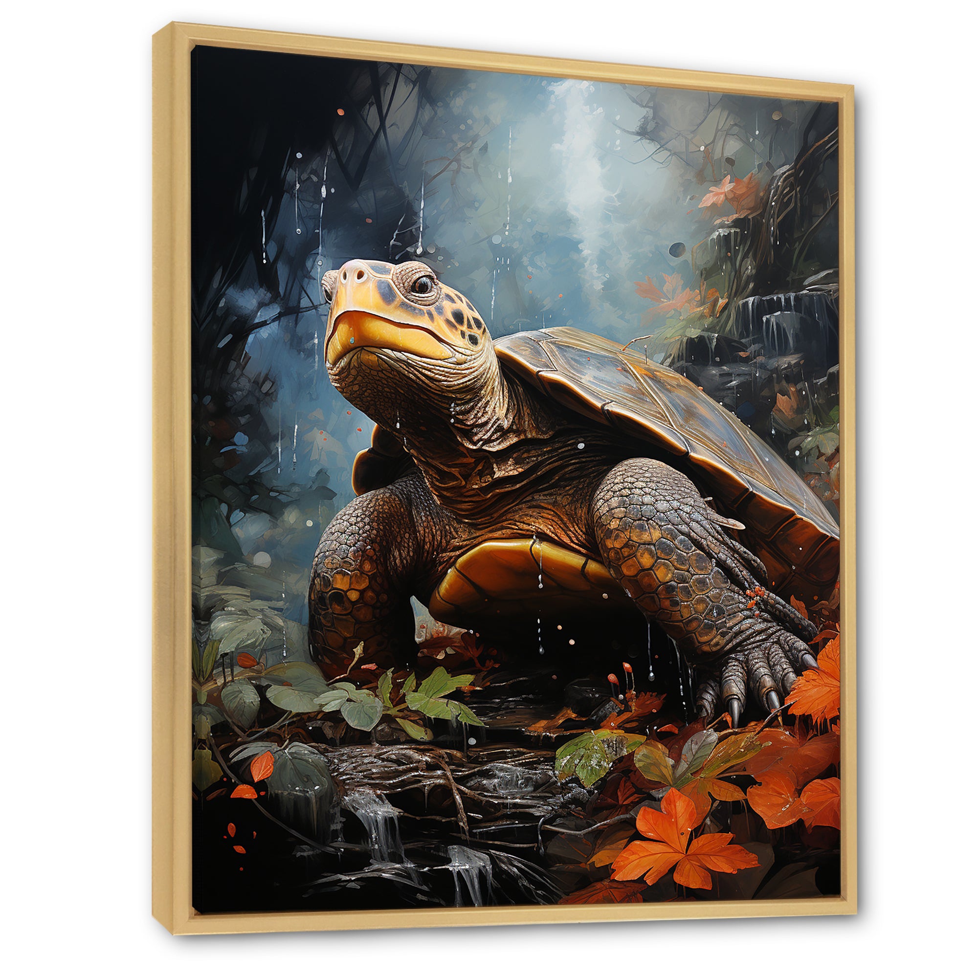 Surrealism Turtle In The Jungle - Turtle Framed Canvas Art