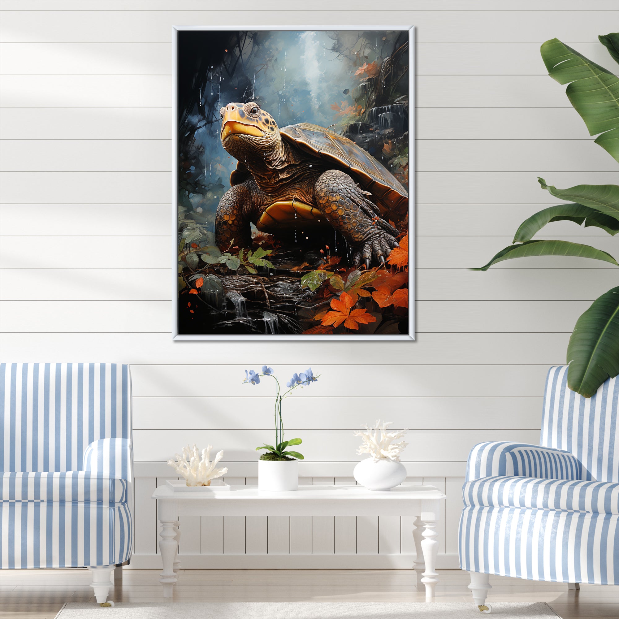 Surrealism Turtle In The Jungle - Turtle Framed Canvas Art