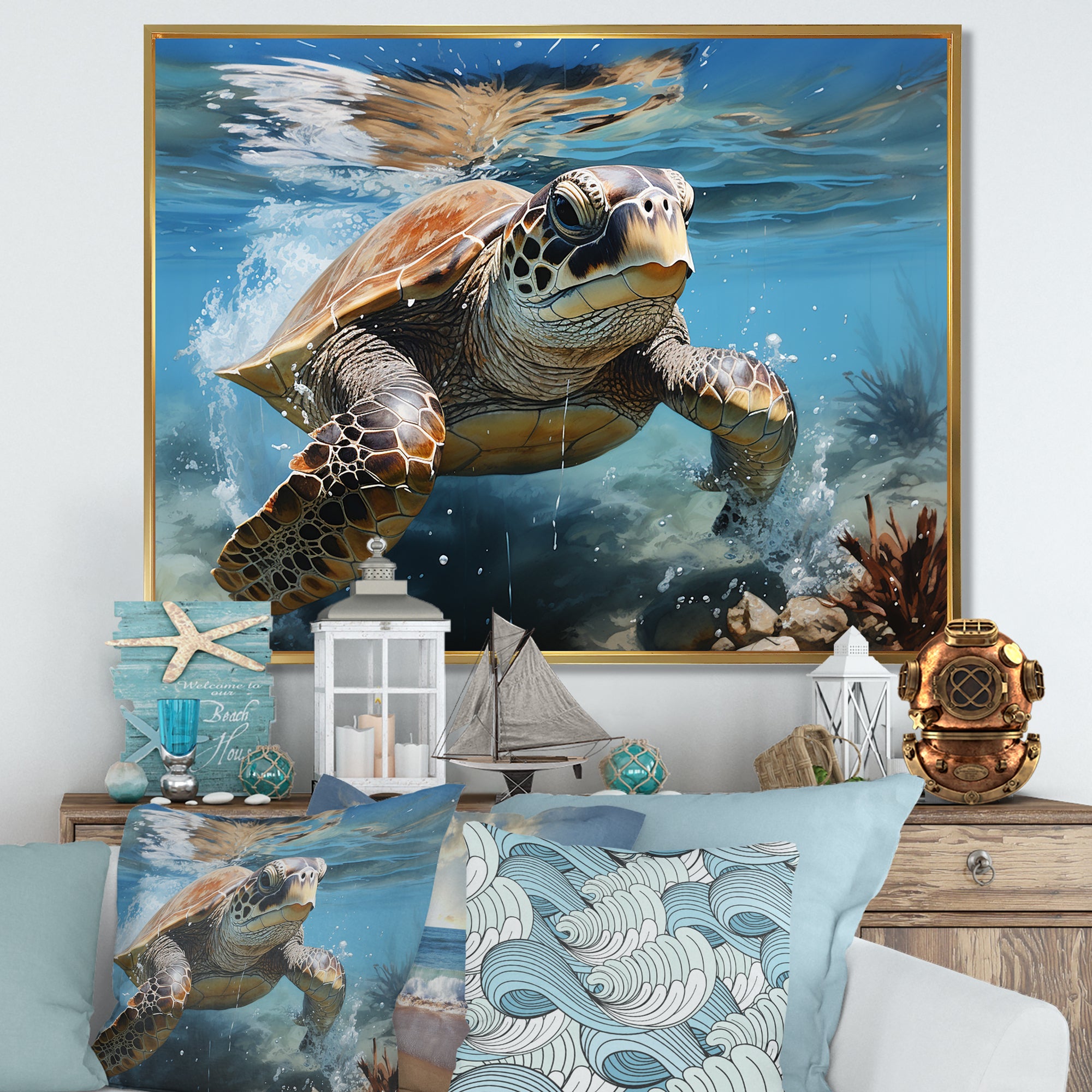 Watercolor Coast - Turtle Canvas Wall Art