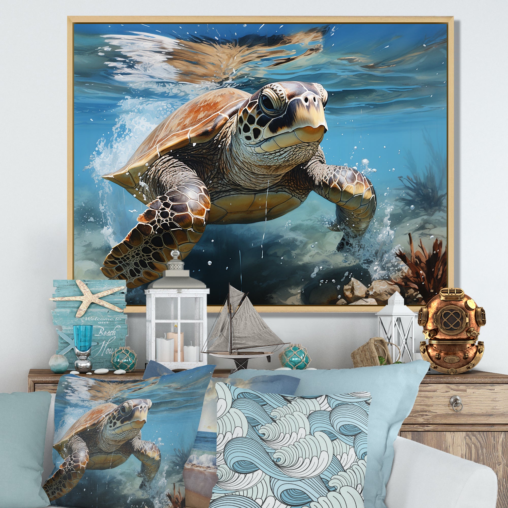 Watercolor Coast - Turtle Canvas Wall Art